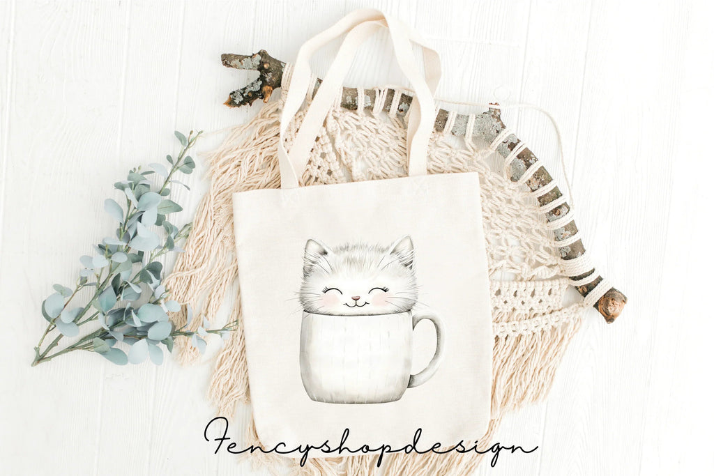Cute Cats in Mugs Clipart Bundle