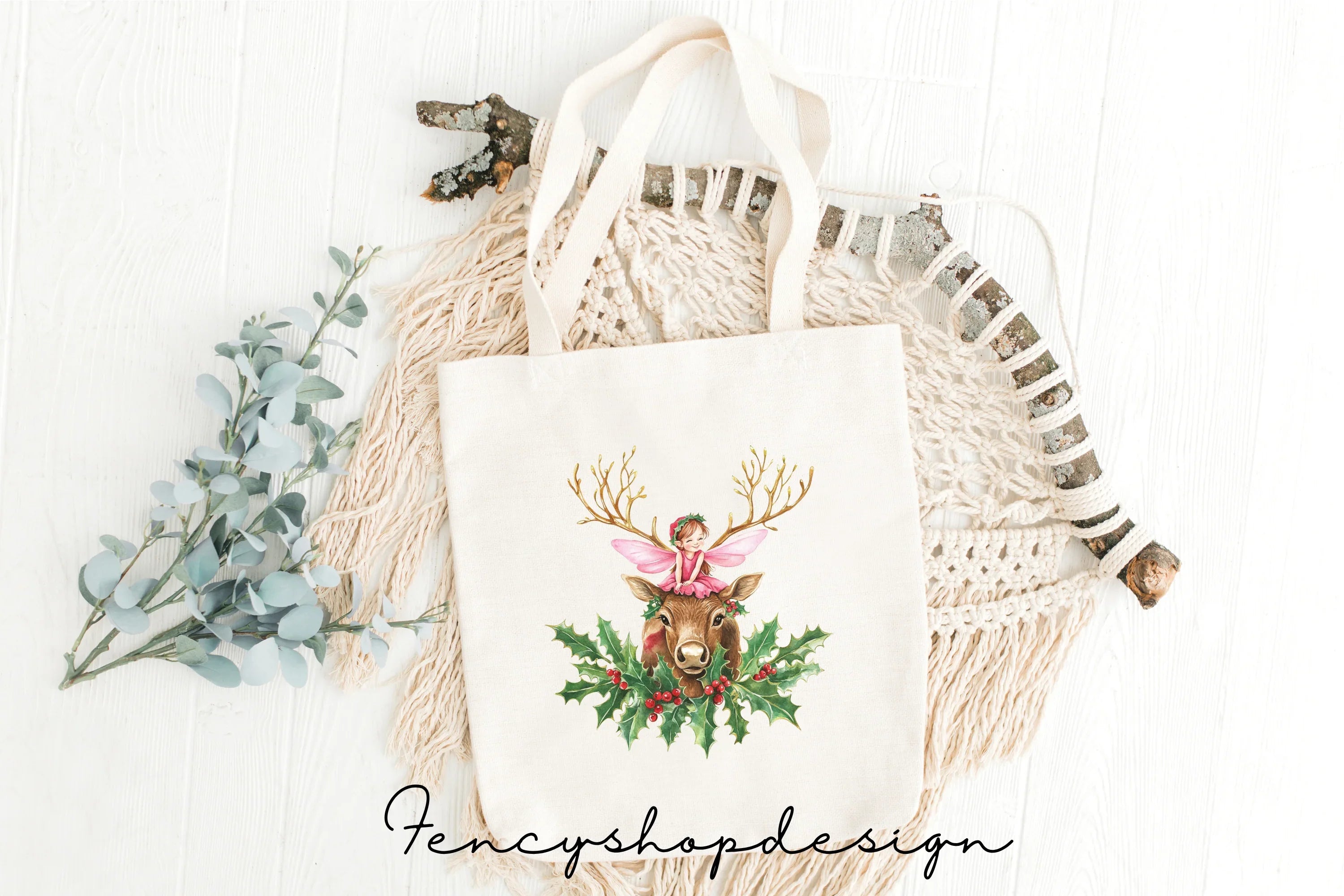 Christmas Fairies Riding Reindeer Clipart Bundle