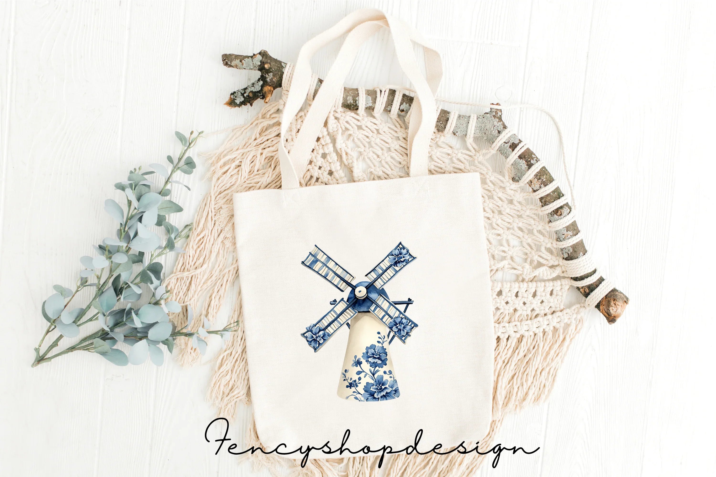 Delft Blue Windmill Clipart Bundle