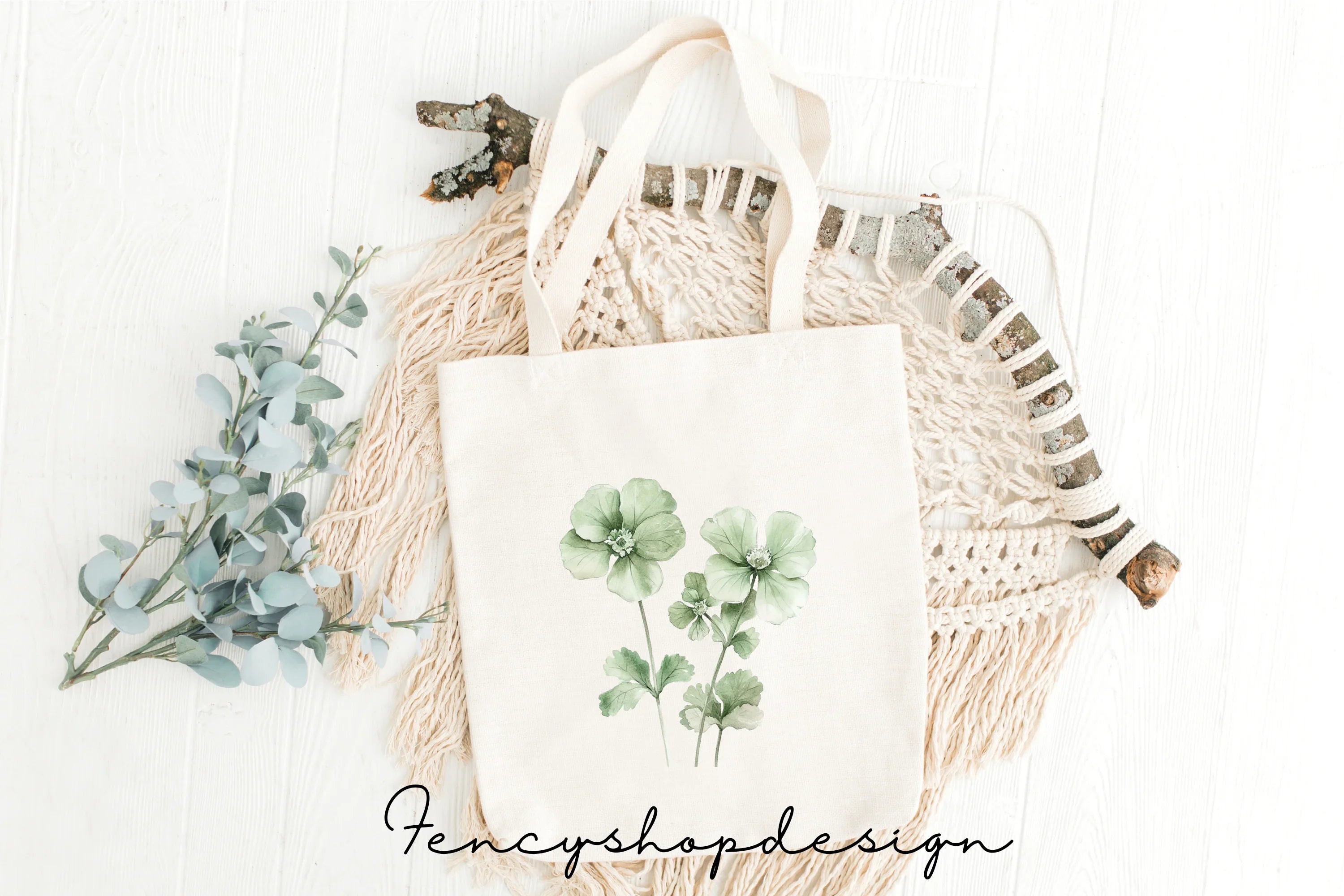 Soft Green Floral Succulent Clipart Bundle