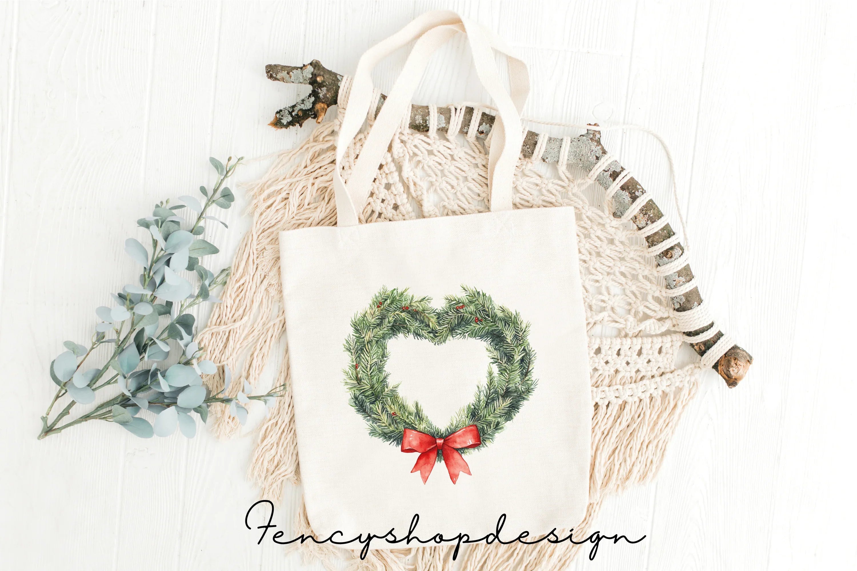 Evergreen Heart Wreaths Clipart Bundle
