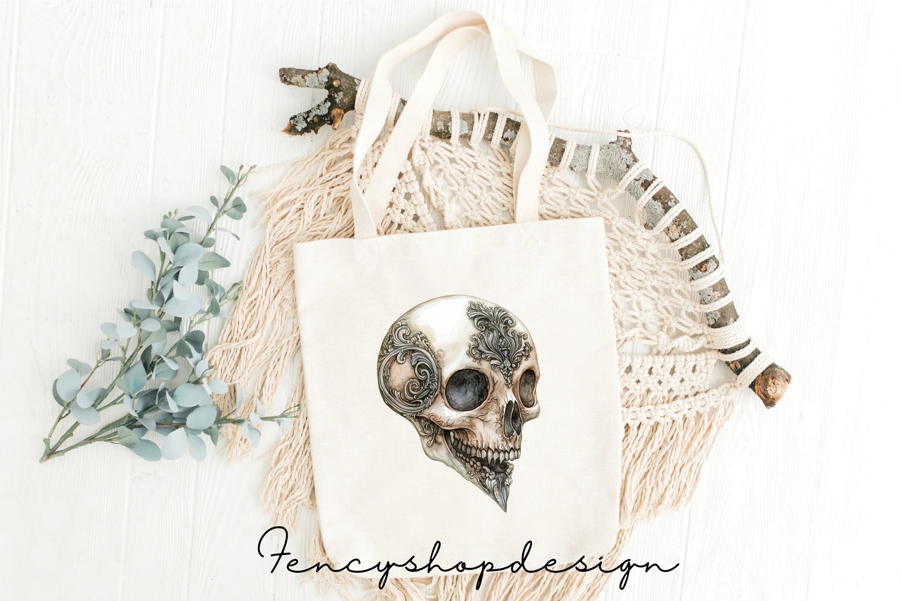 Gothic Skull and Raven Clipart Bundle