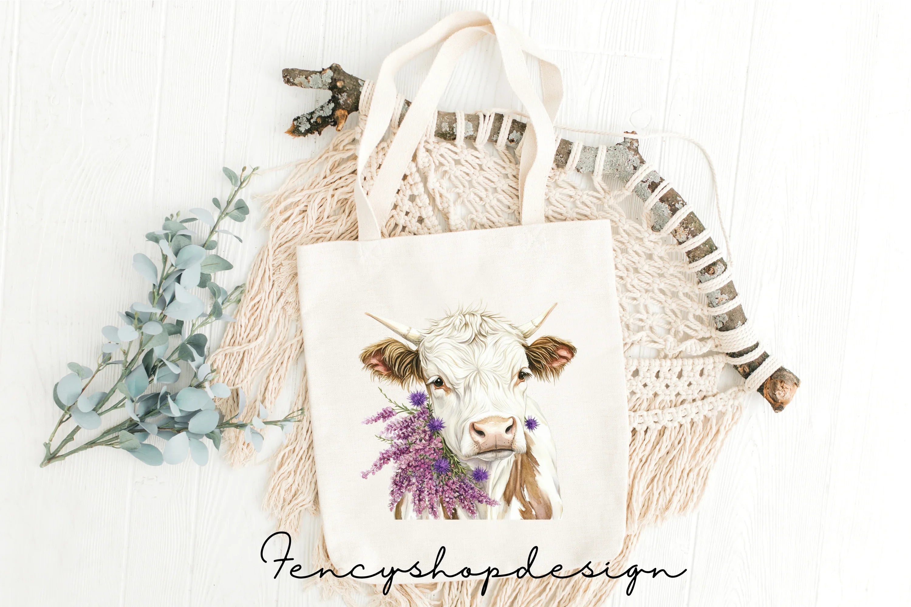 Adorable Highland Cows with Flowers Clipart Bundle