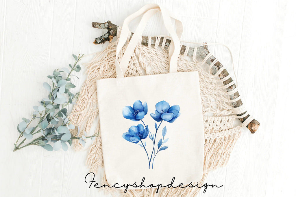 Blue Floral Clipart Bundle