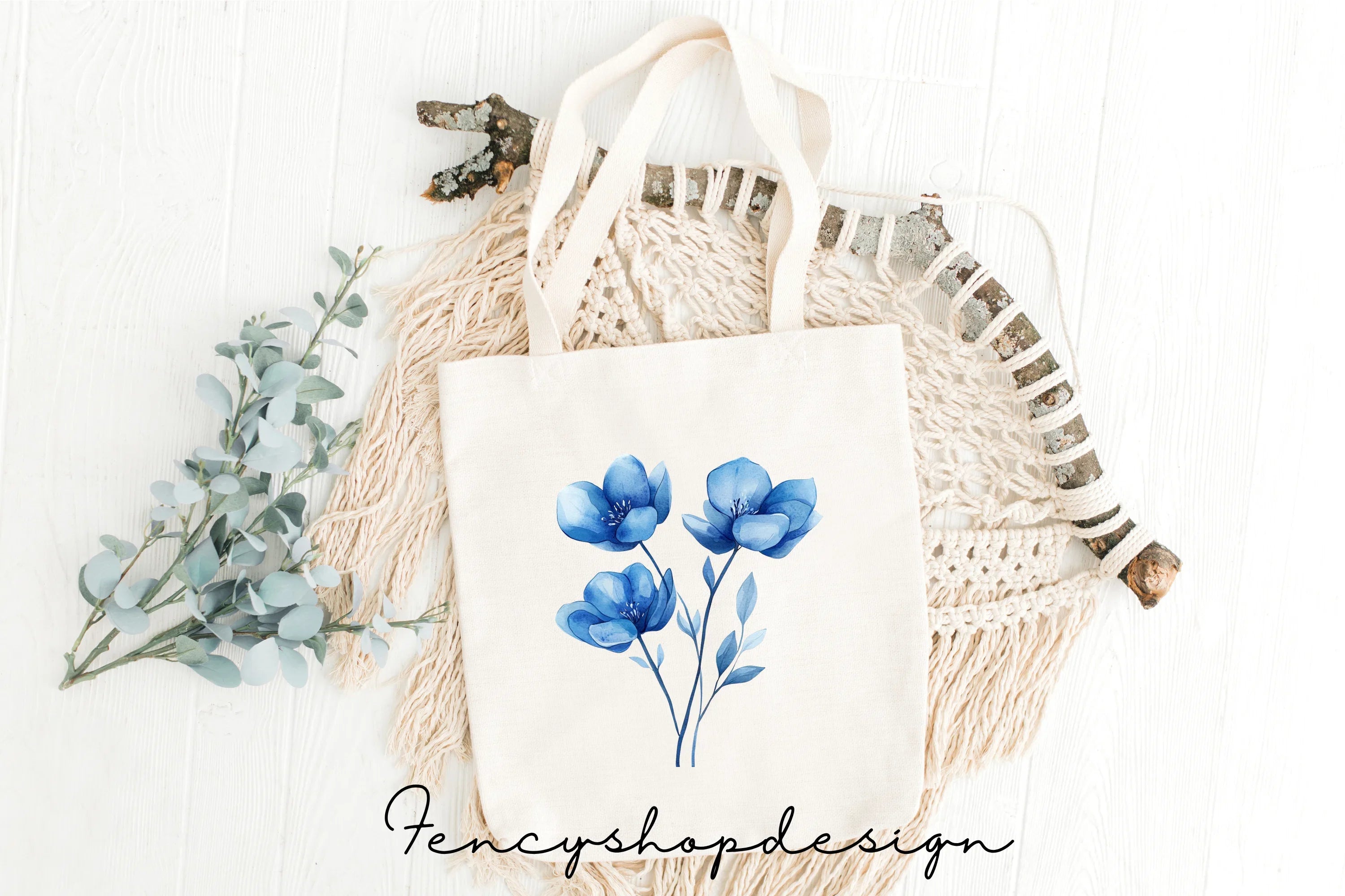 Blue Floral Clipart Bundle