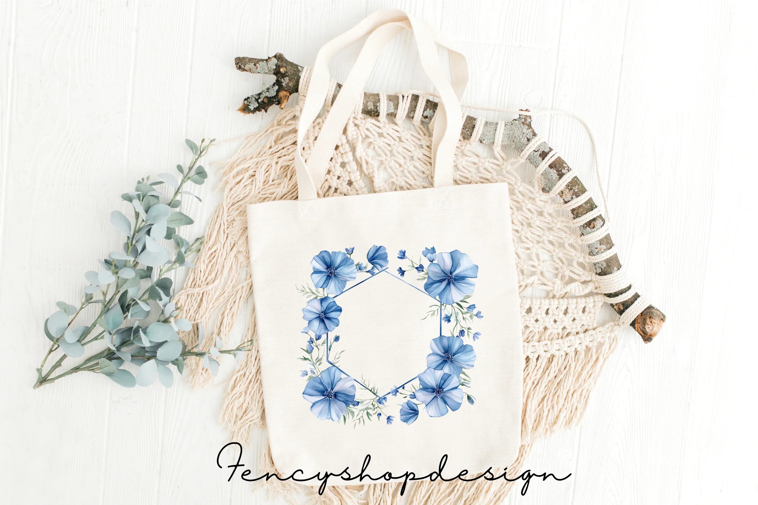Blue Floral Clipart Bundle