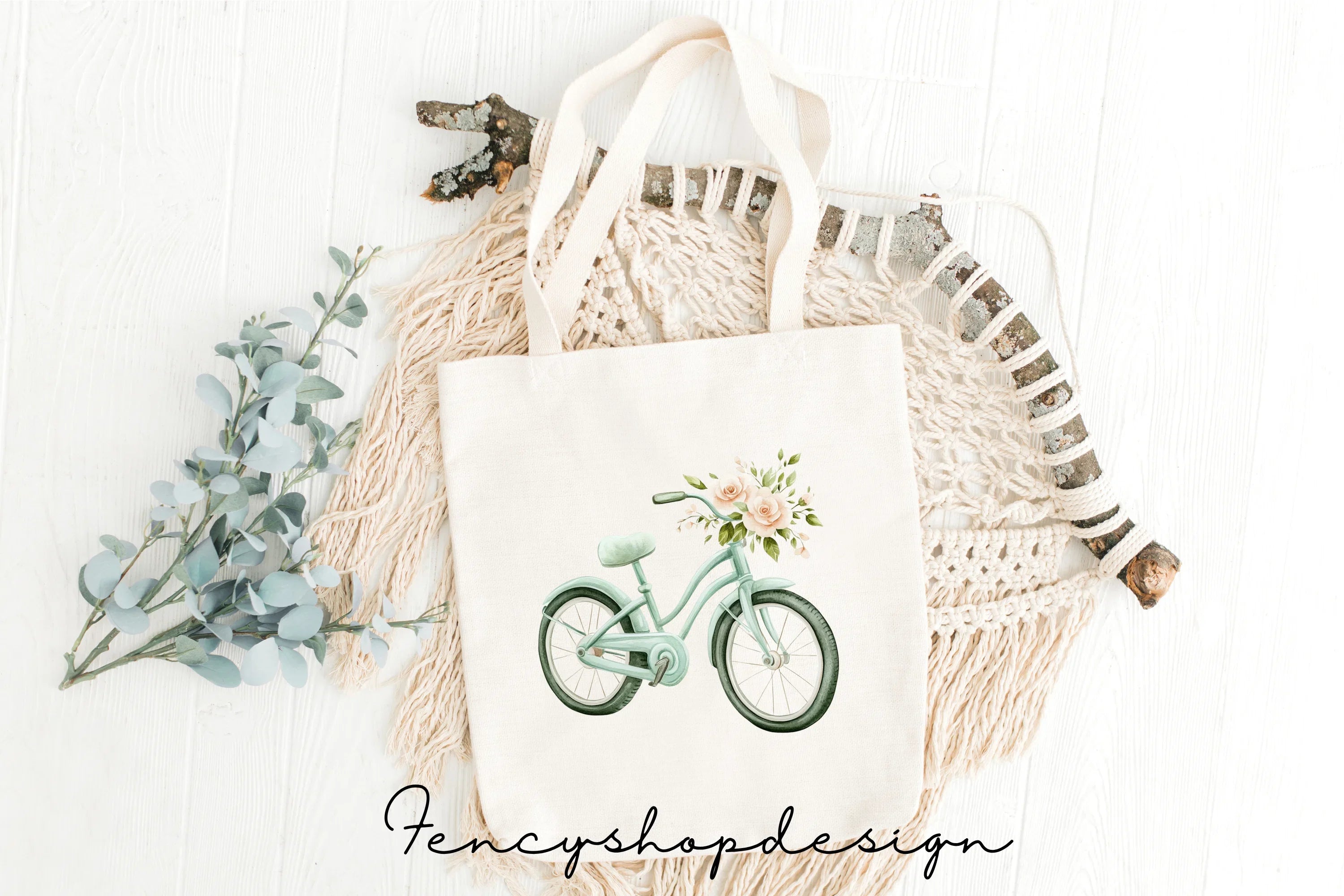 Vintage Bike Floral Basket Clipart Bundle