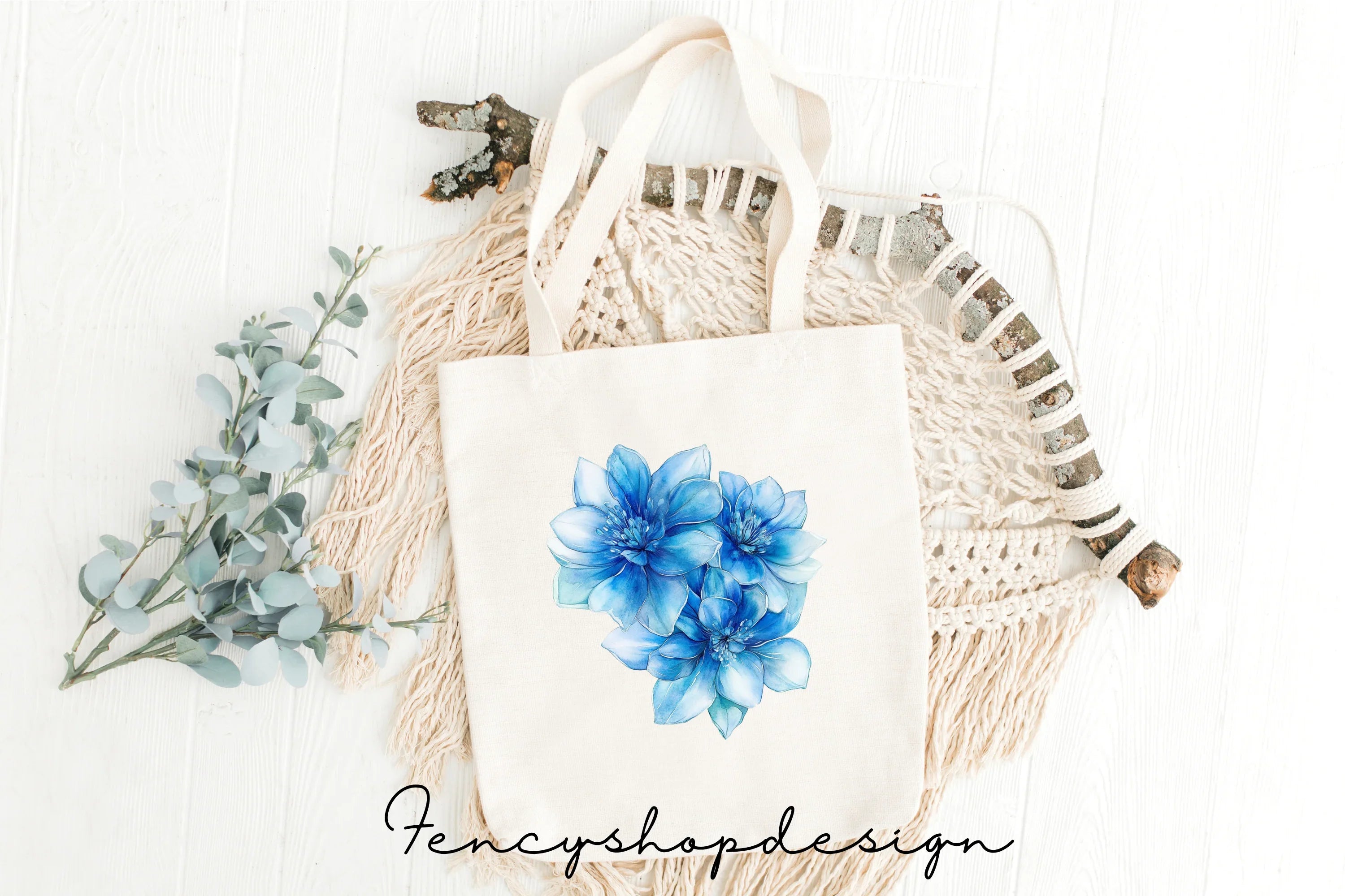 Elegant Blue Floral Clipart Bundle