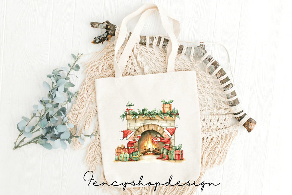 Christmas Elves Fireplace Clipart Bundle
