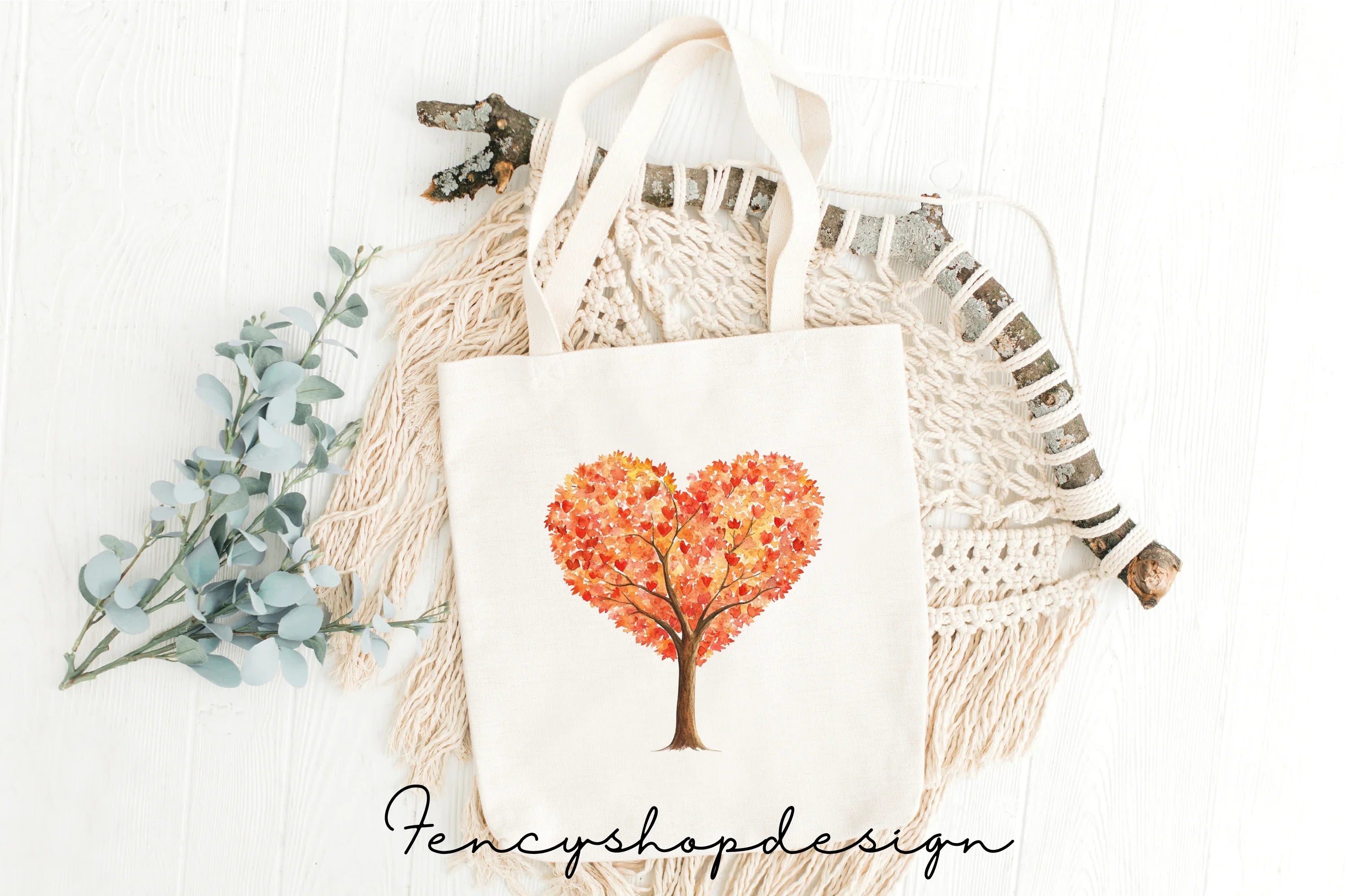 Autumn Heart Trees Clipart Bundle