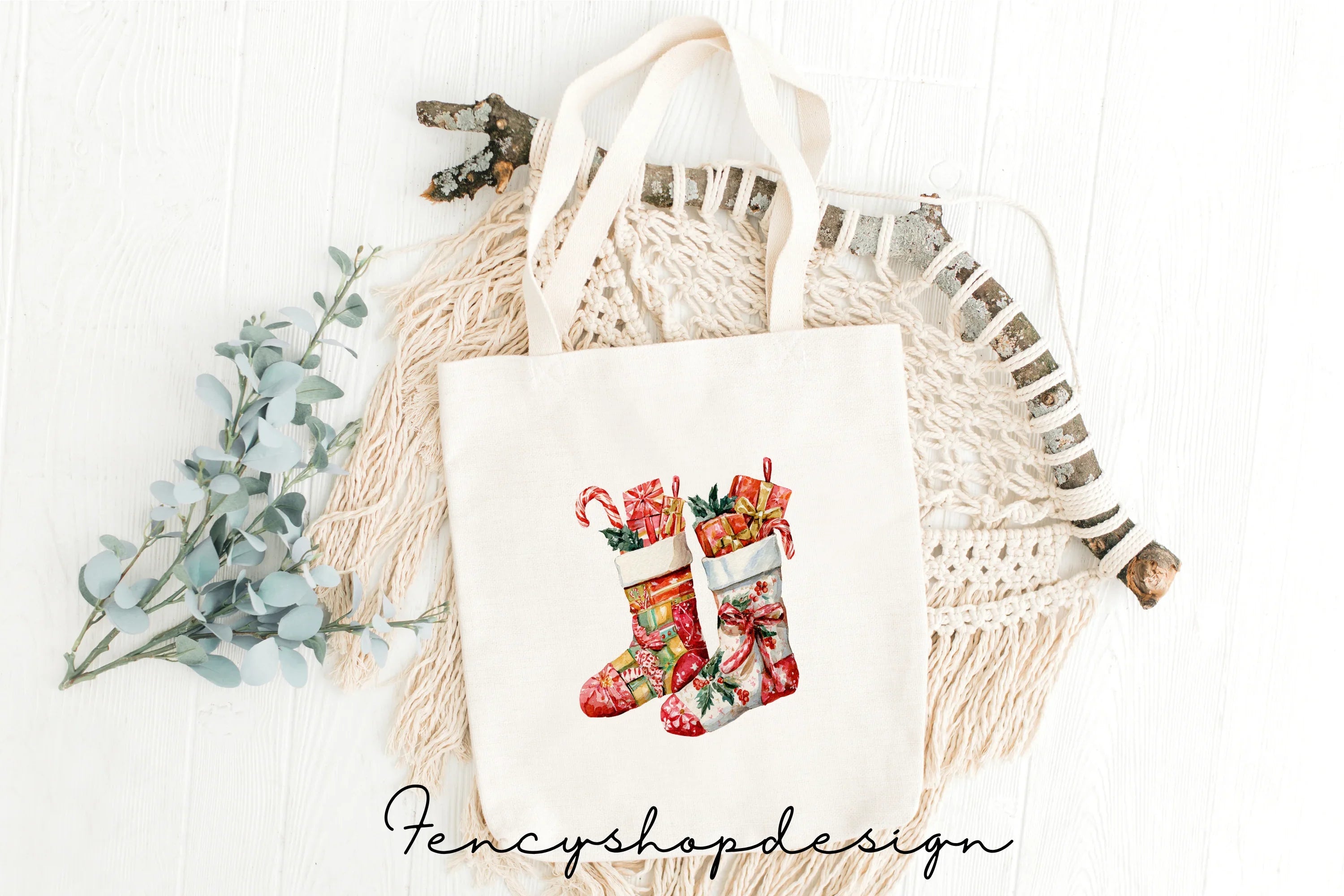 Christmas Fireplace and Stockings Clipart Bundle