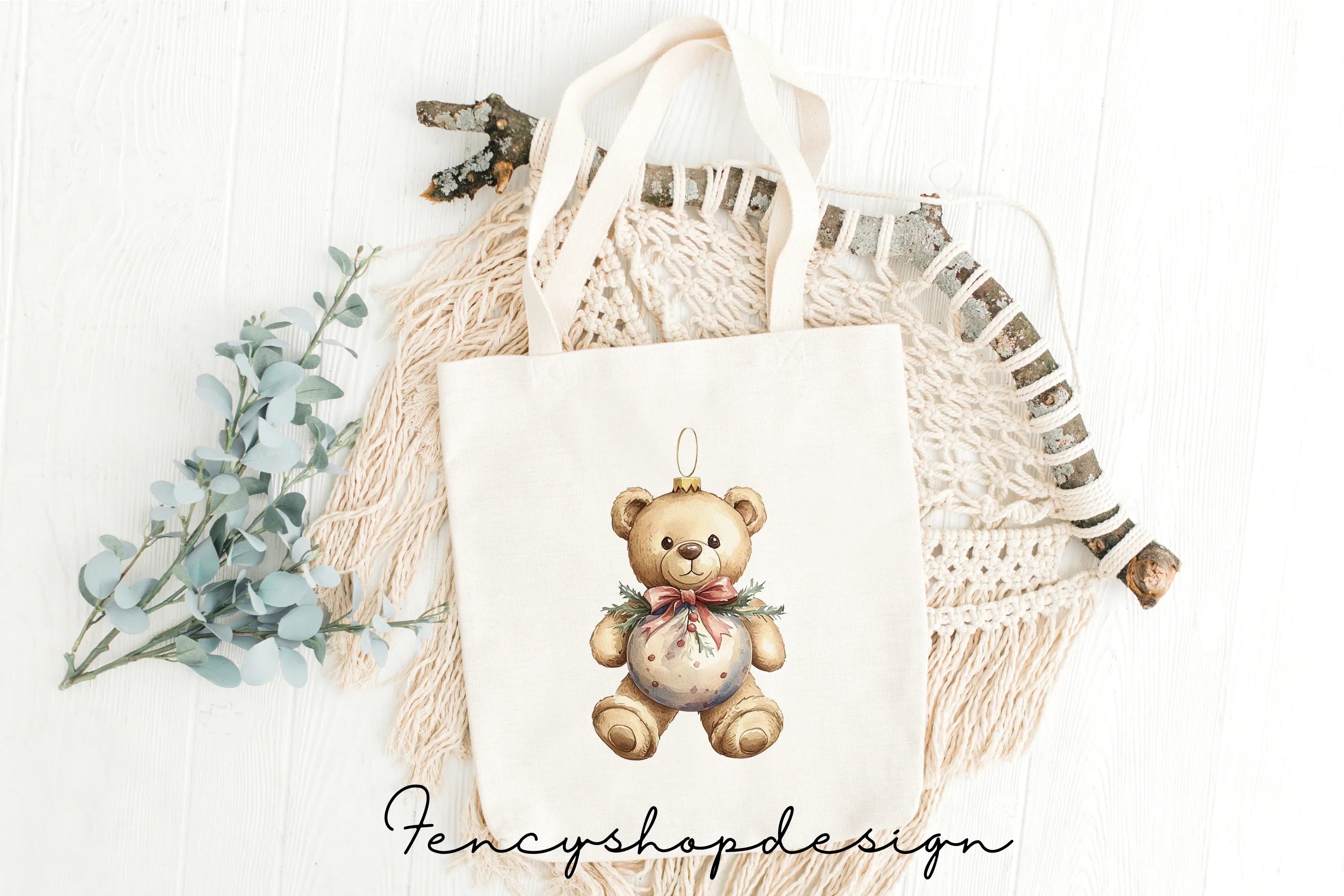 Teddy Bear Christmas Ornaments Clipart Bundle