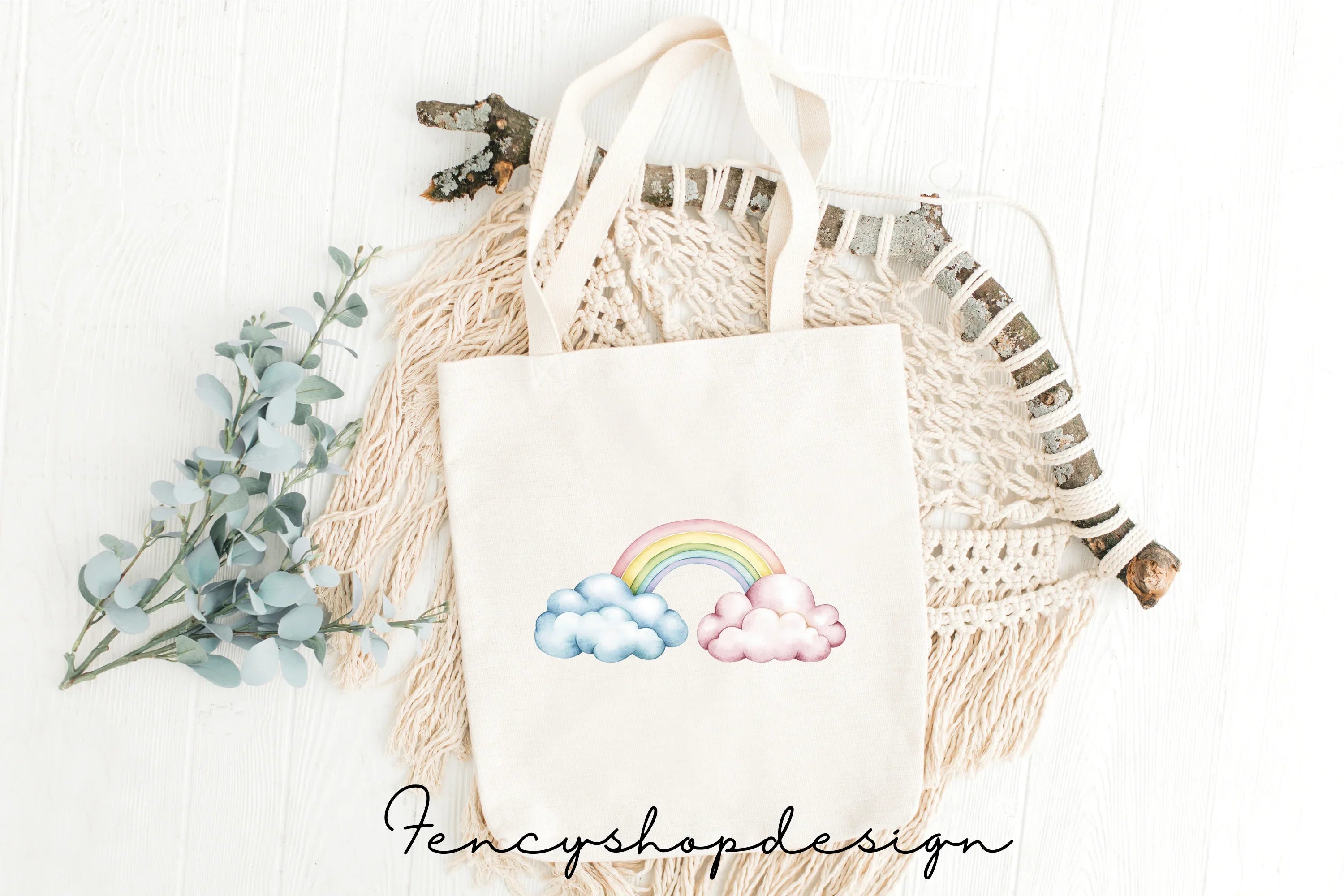 Soft Pastel Rainbow Clouds Clipart Bundle
