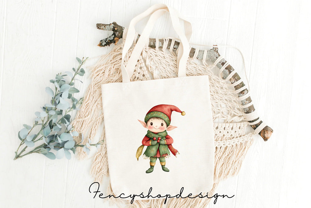 Cute Christmas Elves with Gifts Clipart Bundle