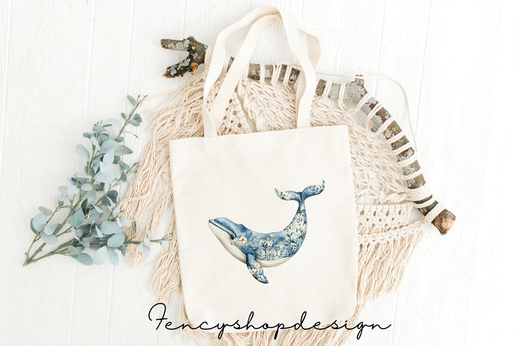 Floral Whales Ocean Clipart Bundle