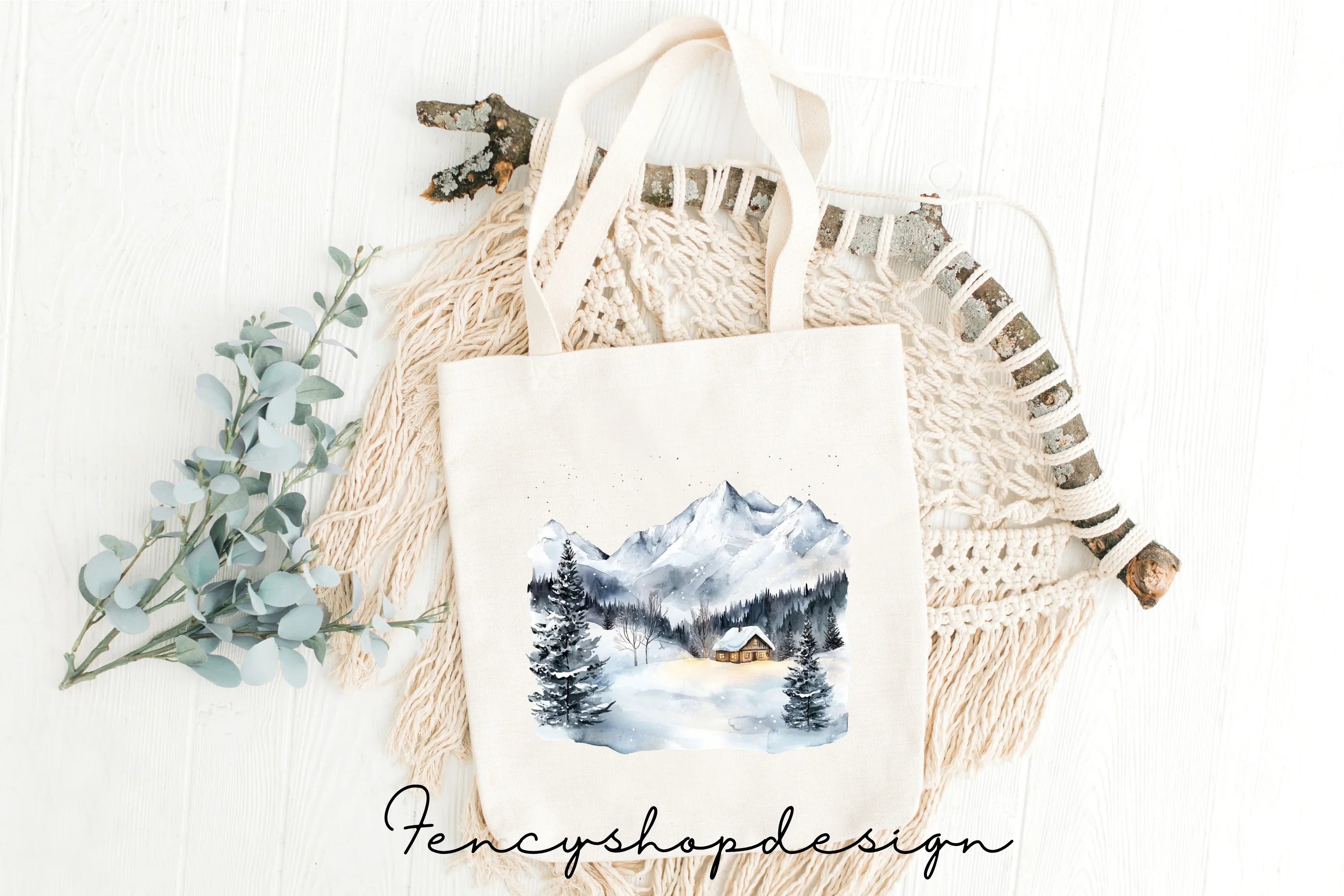 Winter Cabin Clipart Bundle