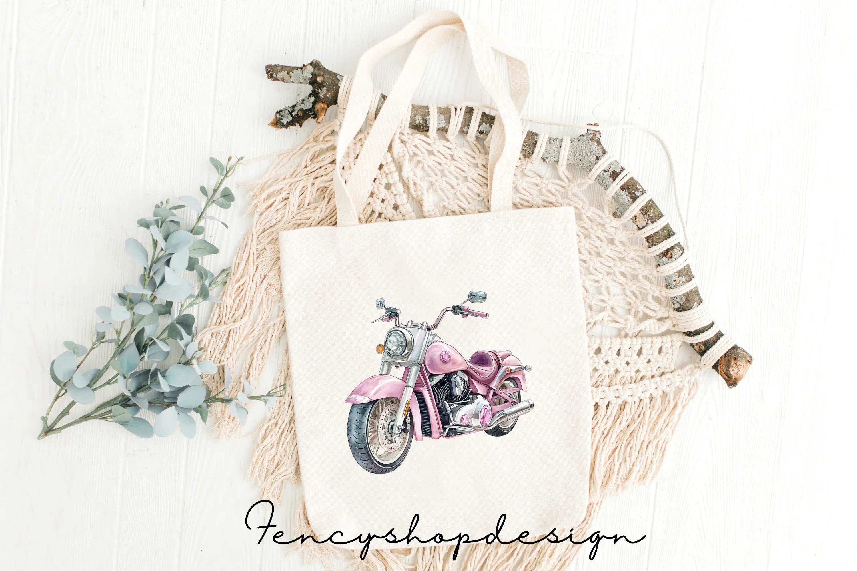 Pink Motorcycles Clipart Bundle