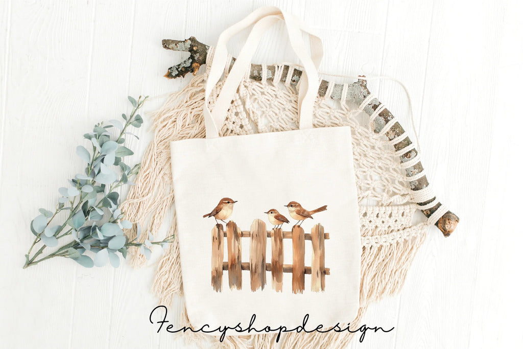 Cute Sparrows on Wooden Fence Clipart Bundle