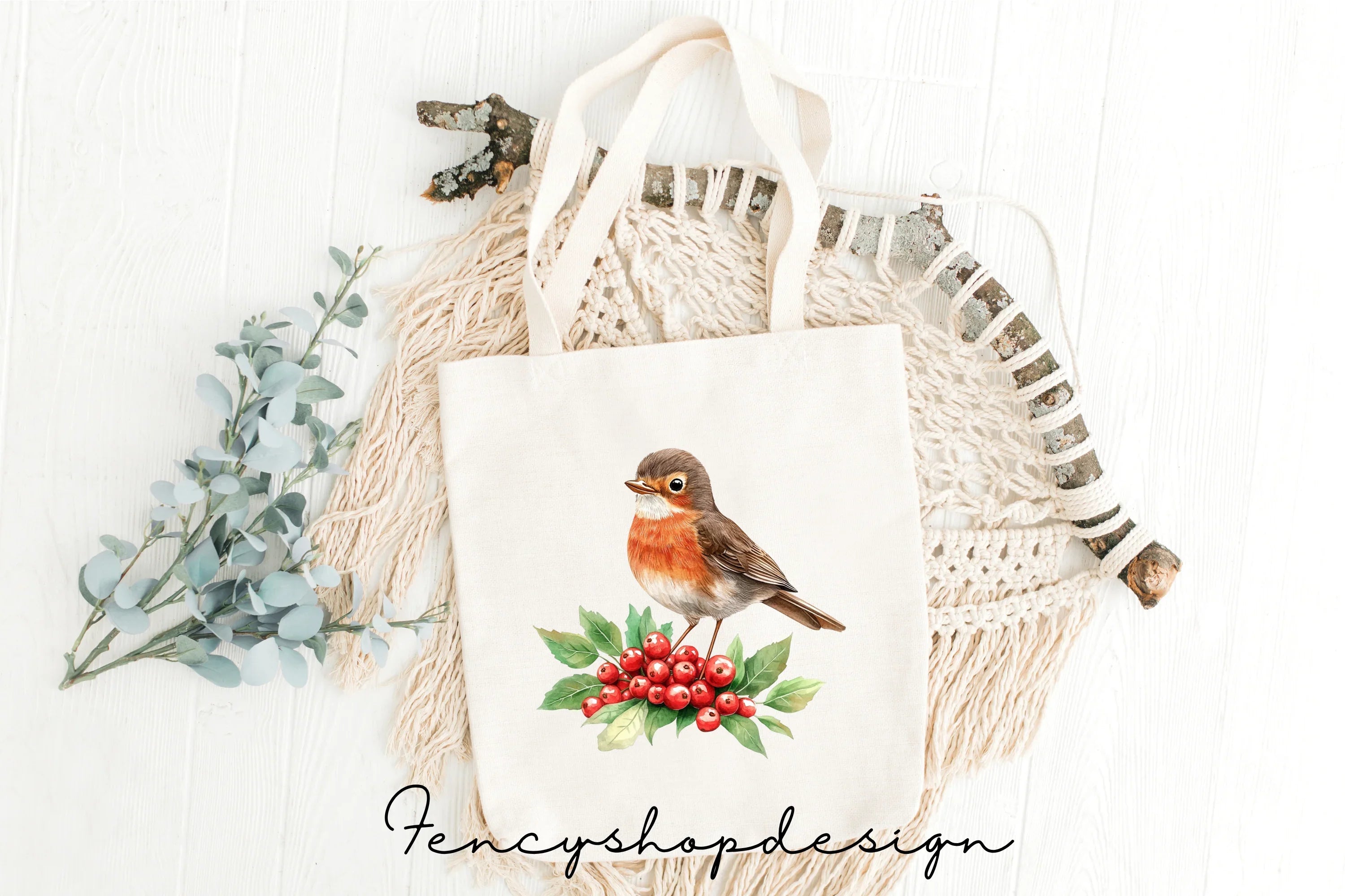 Festive Robin Bird and Holly Berry Clipart Bundle