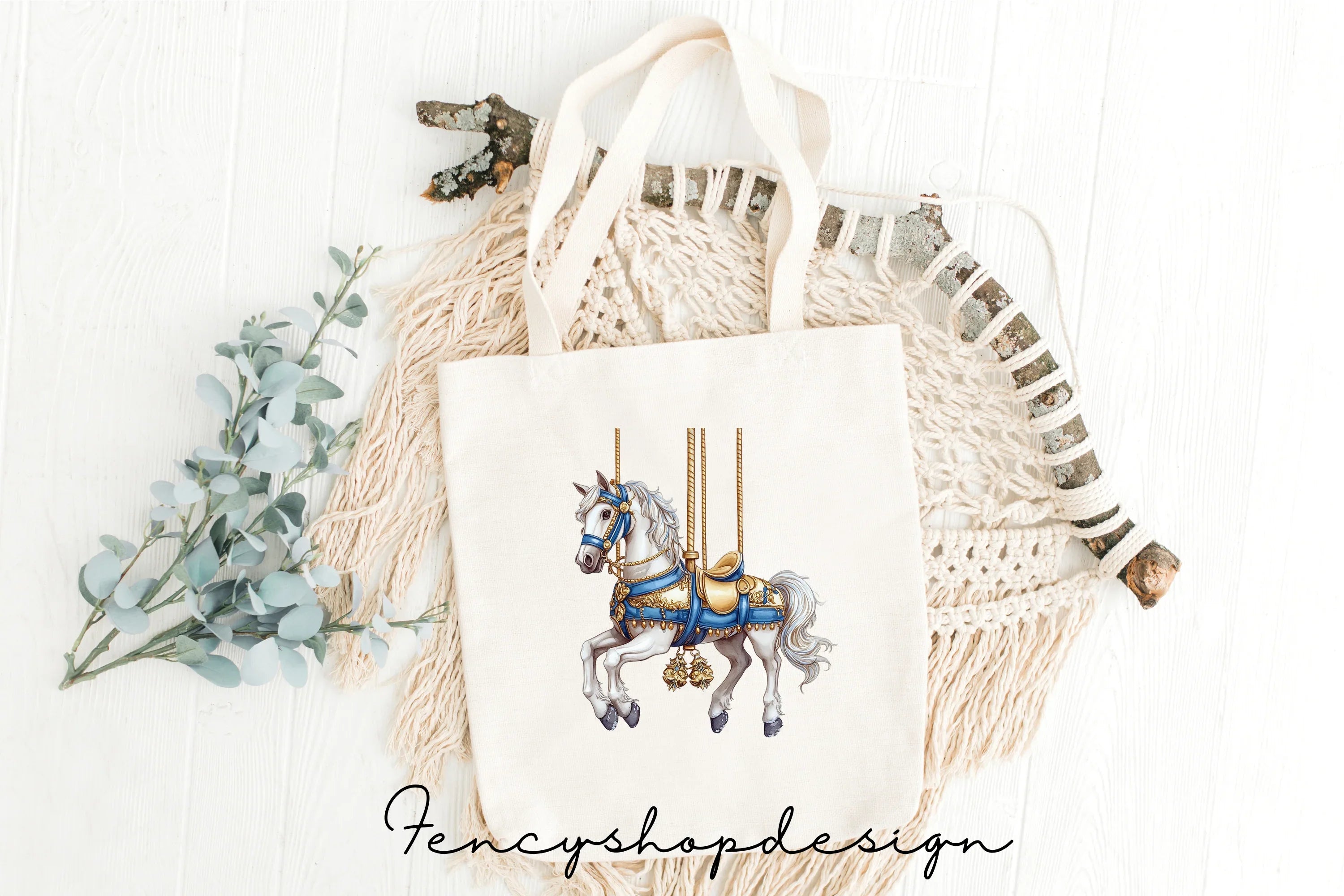 Festive Carousel Horse Clipart Bundle