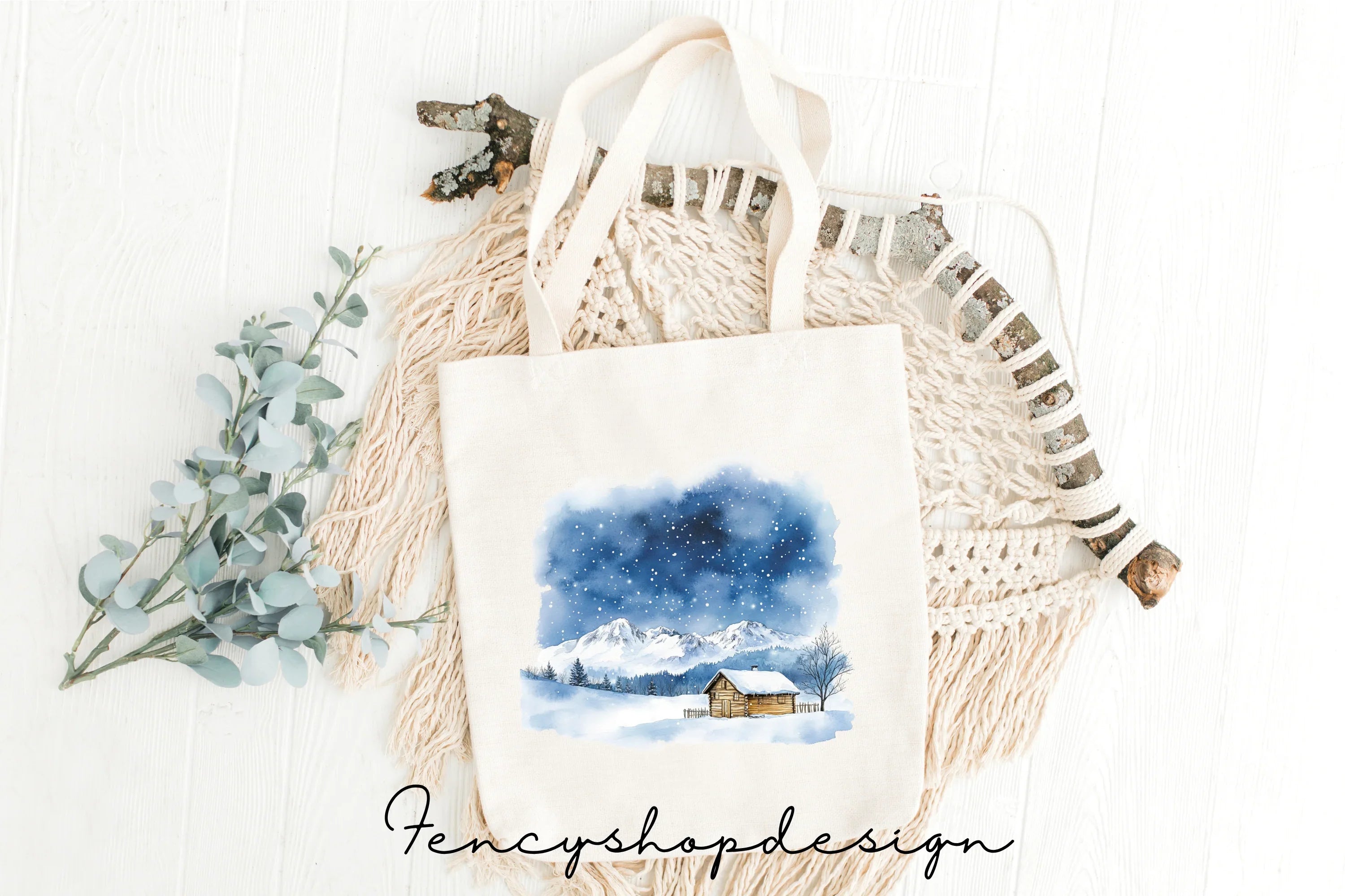 Snowy Mountain Cabin Clipart Bundle