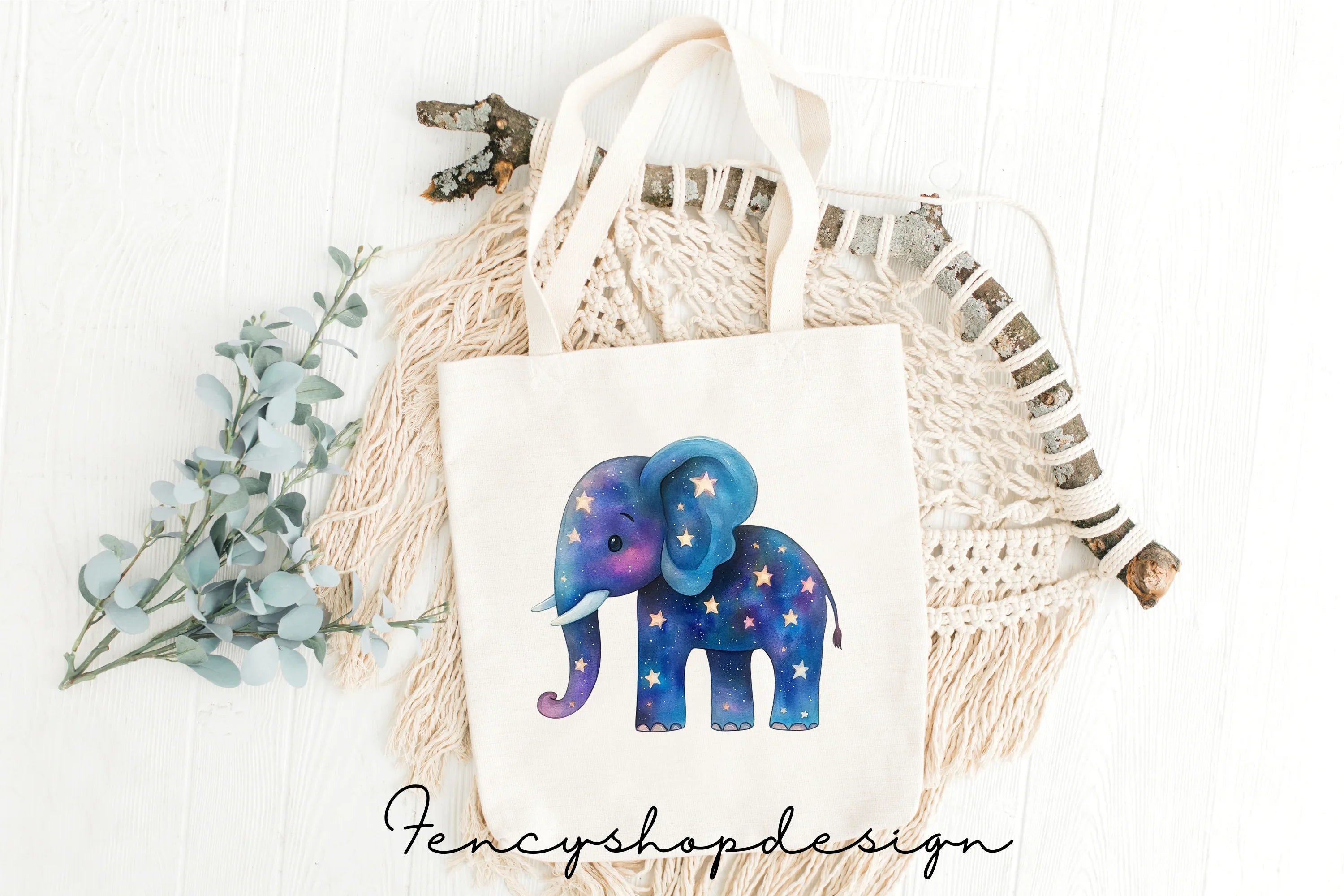 Blue Starry Elephant Jar Clipart Bundle