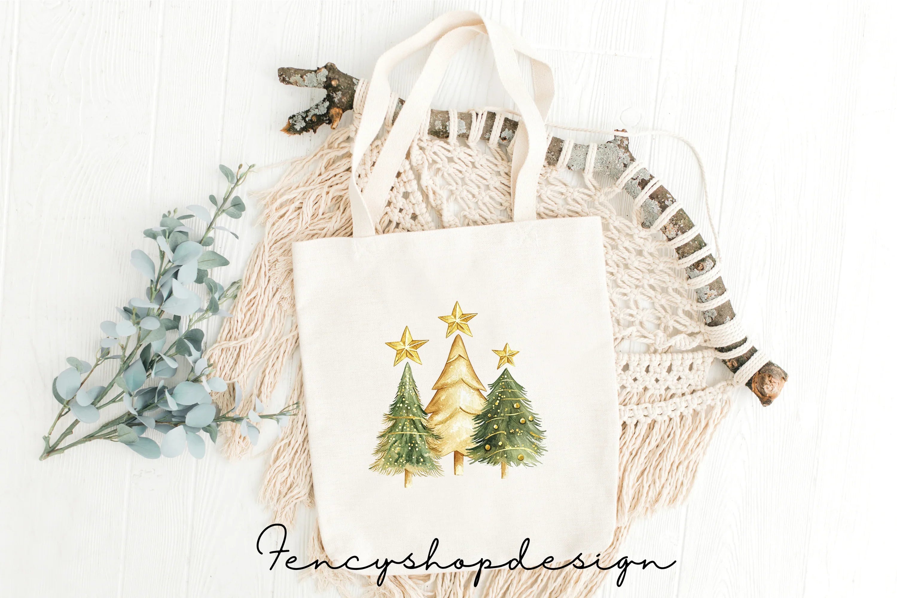 Golden Christmas Tree Clipart Bundle
