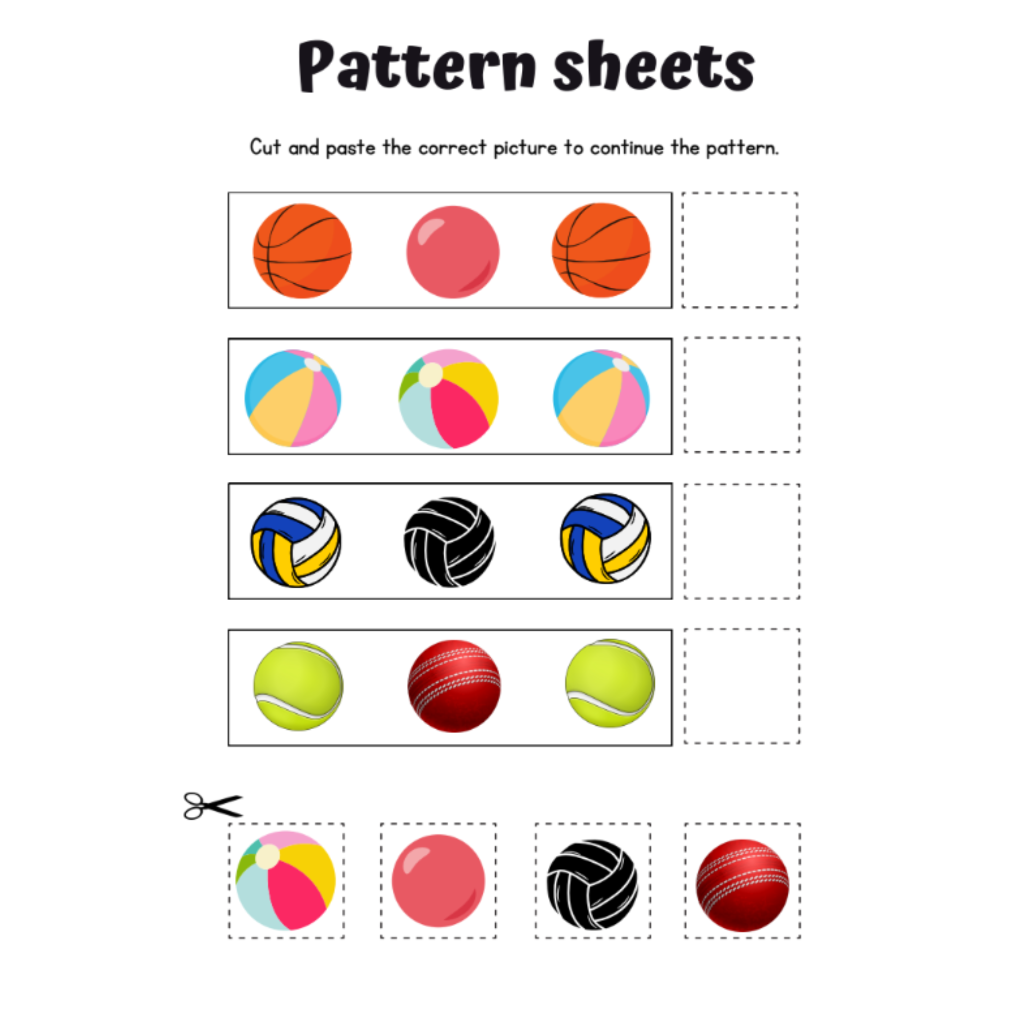 Pattern Sheets Cut and Paste Worksheets