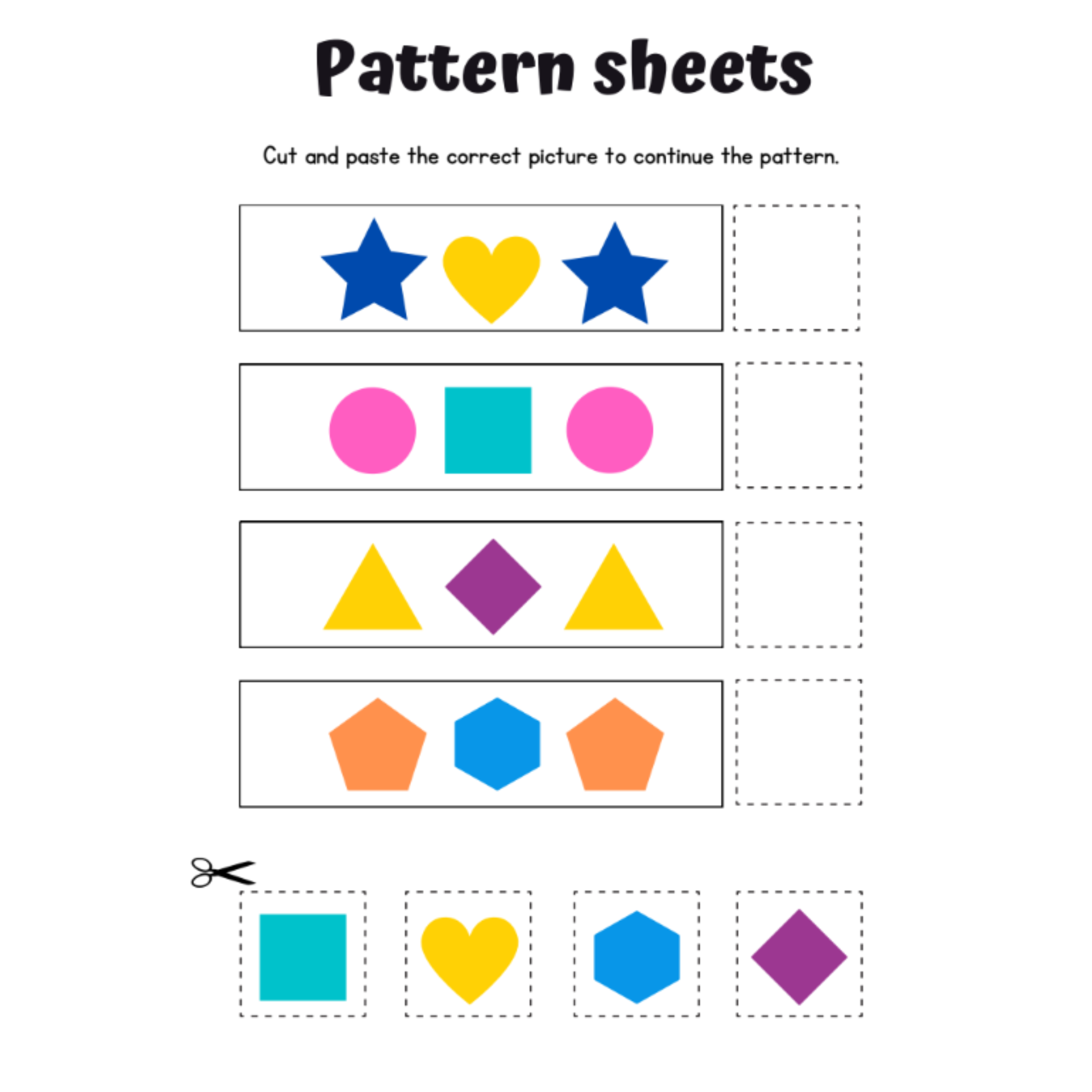 Pattern Sheets Cut and Paste Worksheets