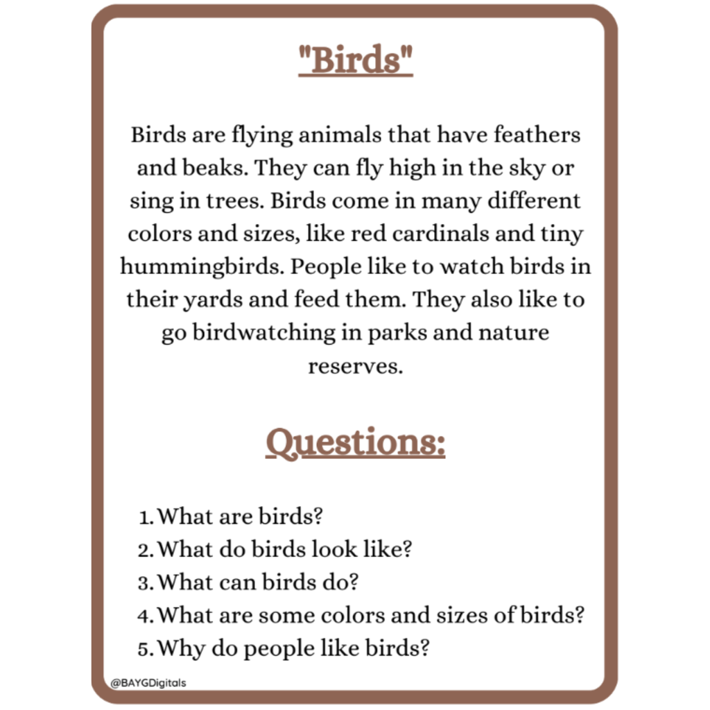 Picture Reading Comprehension Passages for Kids