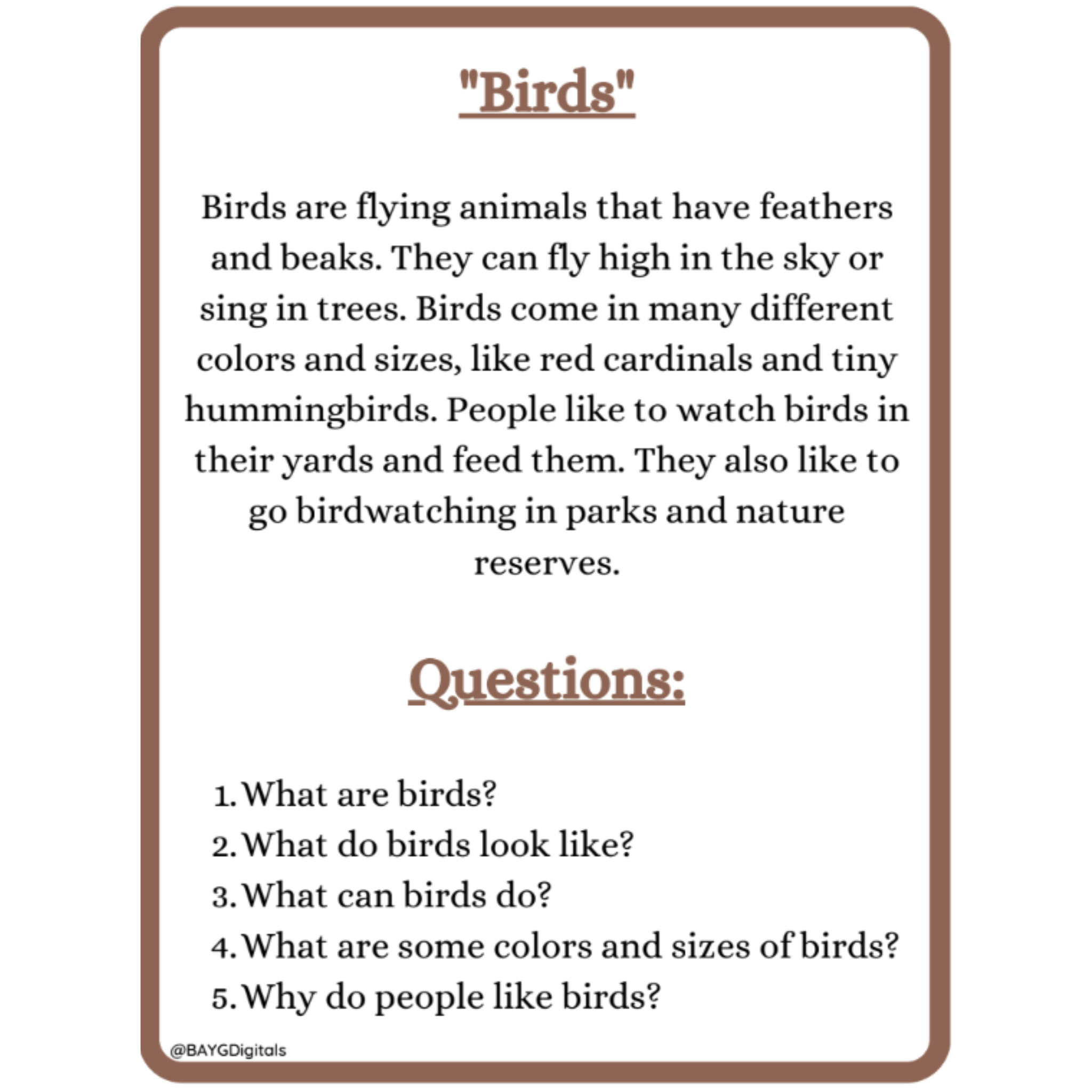 Picture Reading Comprehension Passages for Kids