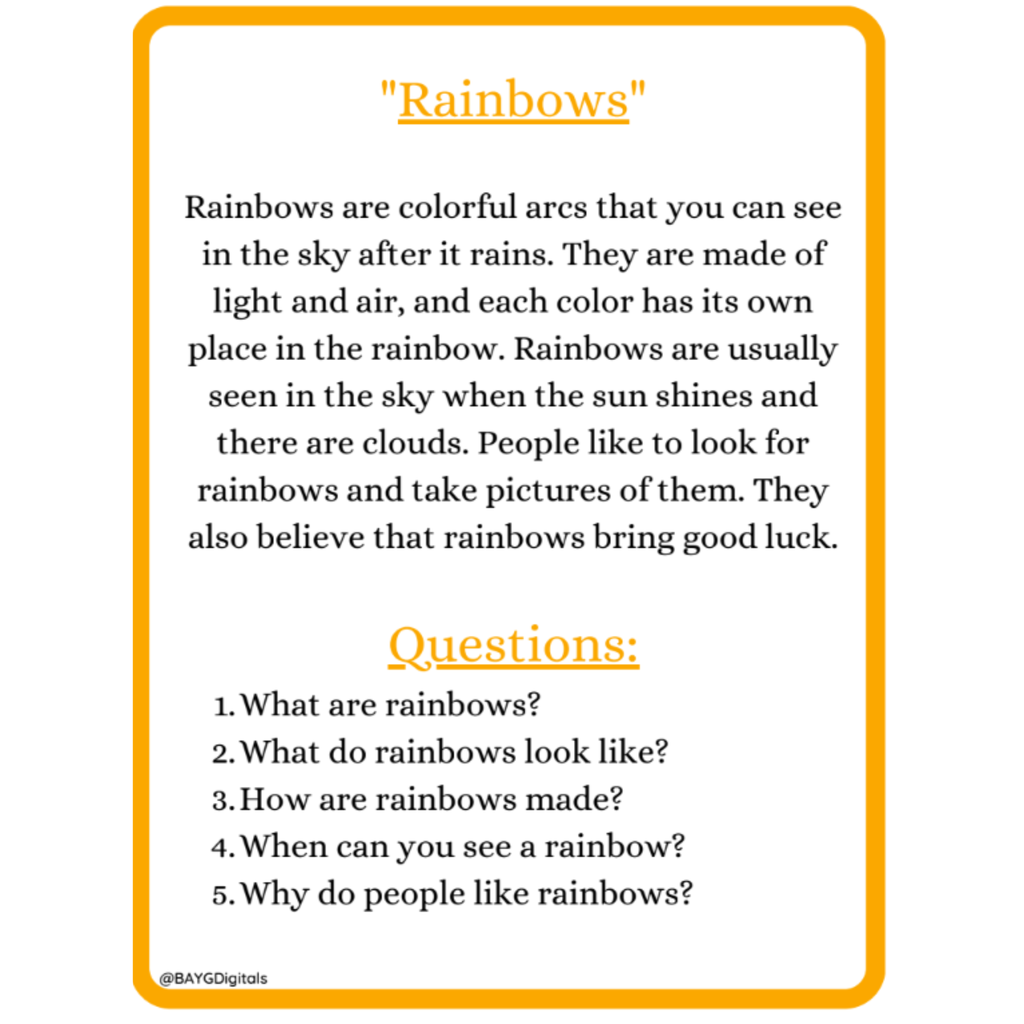 Picture Reading Comprehension Passages for Kids