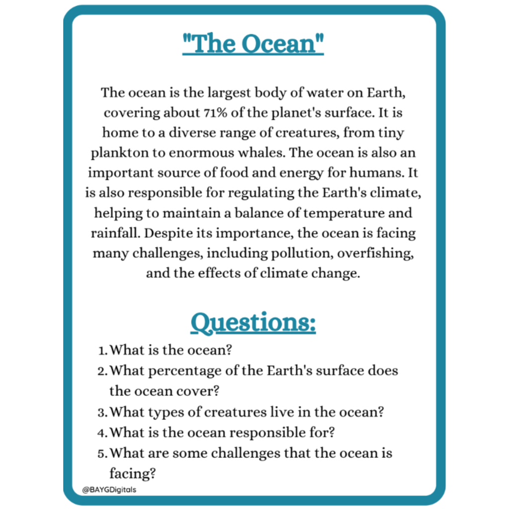 Picture Reading Comprehension Passages for Kids