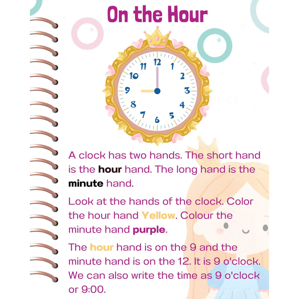 Princess Telling Time Grade 1 Workbook