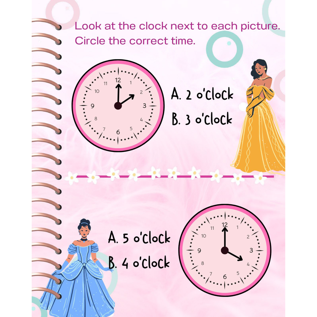Princess Telling Time Grade 1 Workbook