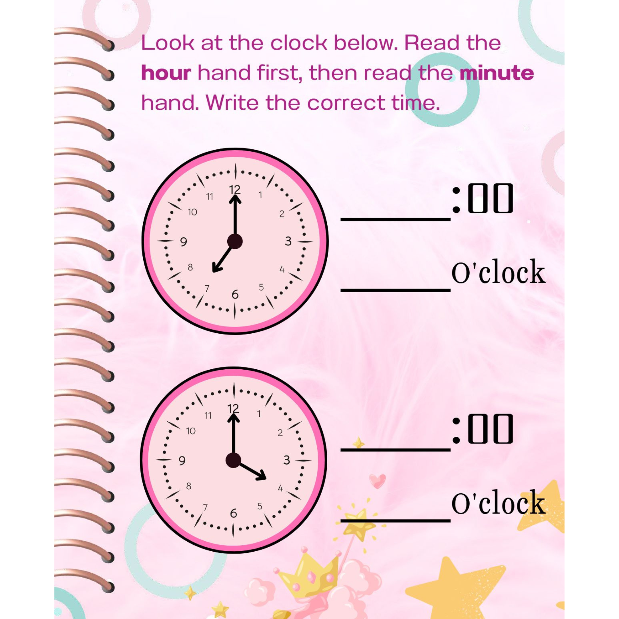 Princess Telling Time Grade 1 Workbook