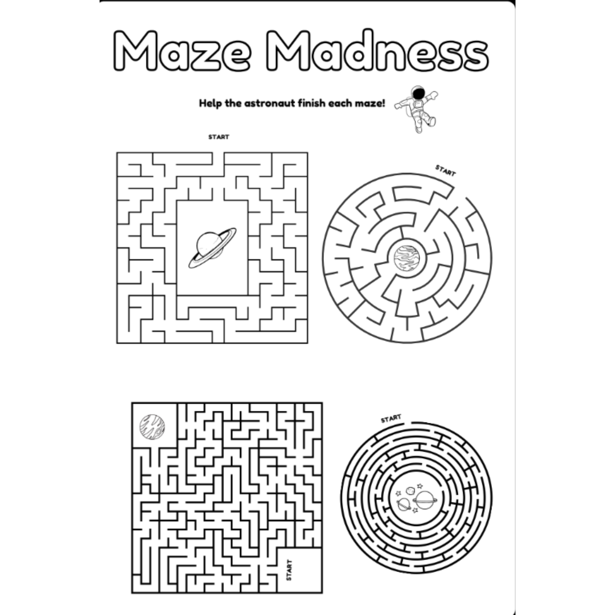 Purple Space Fun Activity Worksheets
