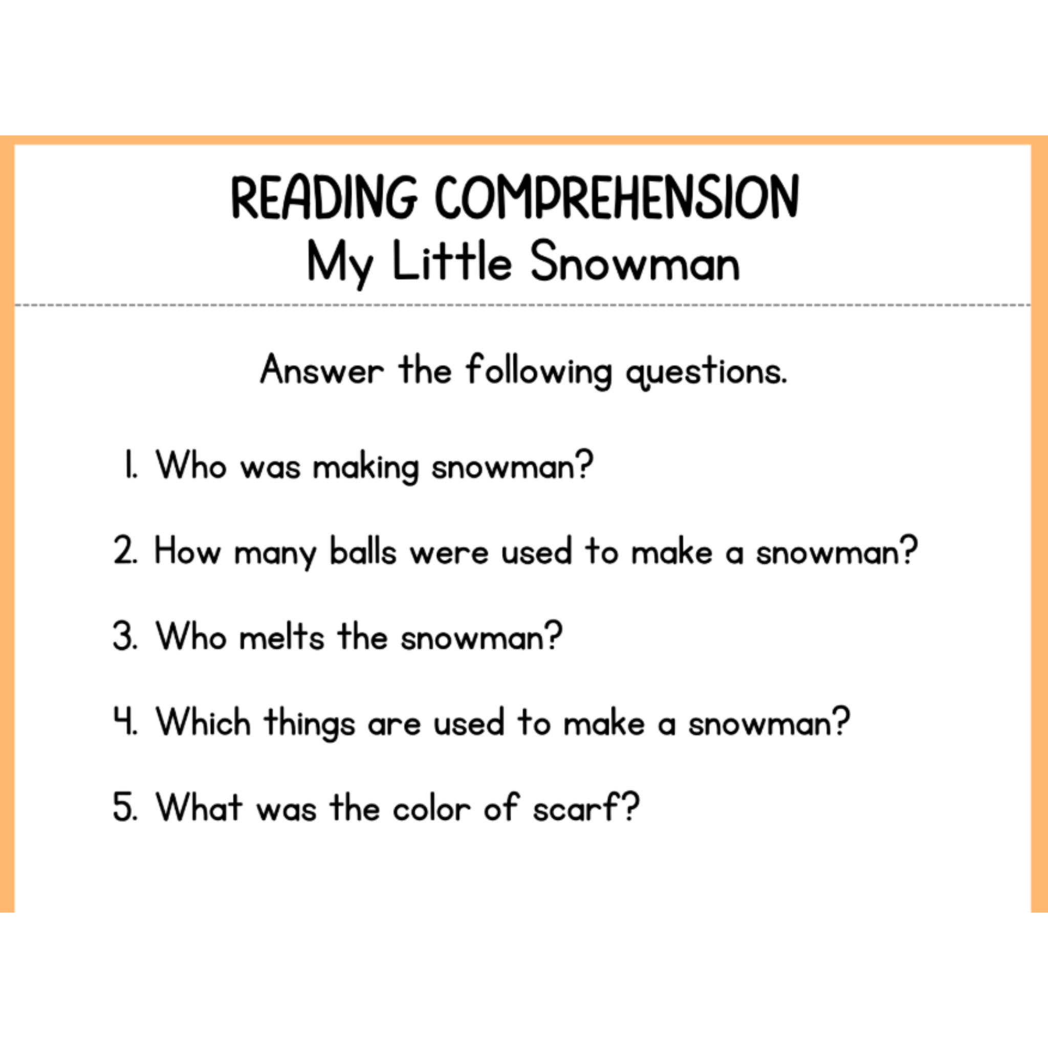 Reading Comprehension Short Stories Worksheets