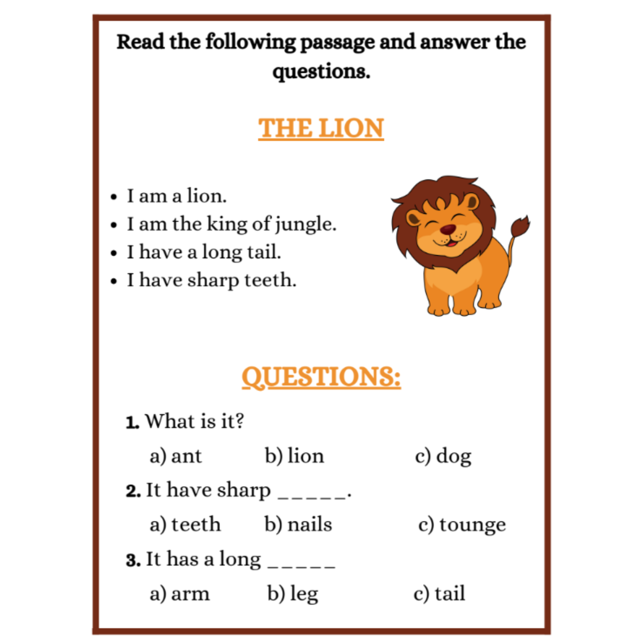 Reading Worksheets for Kids Animal Passages