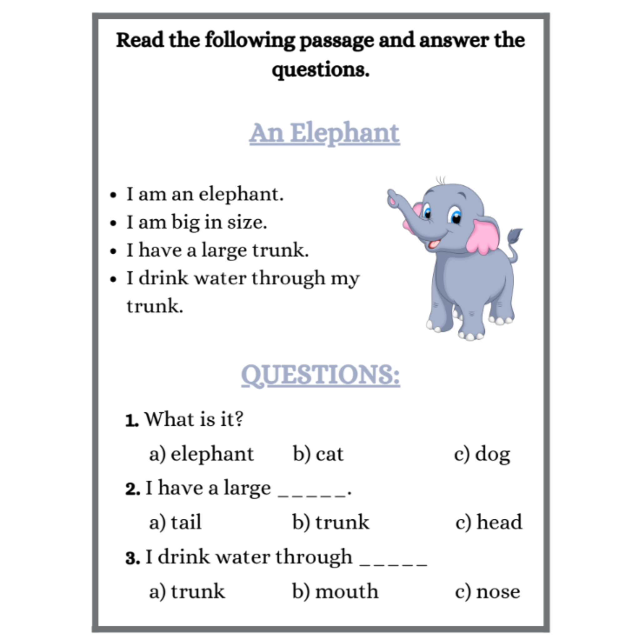 Reading Worksheets for Kids Animal Passages