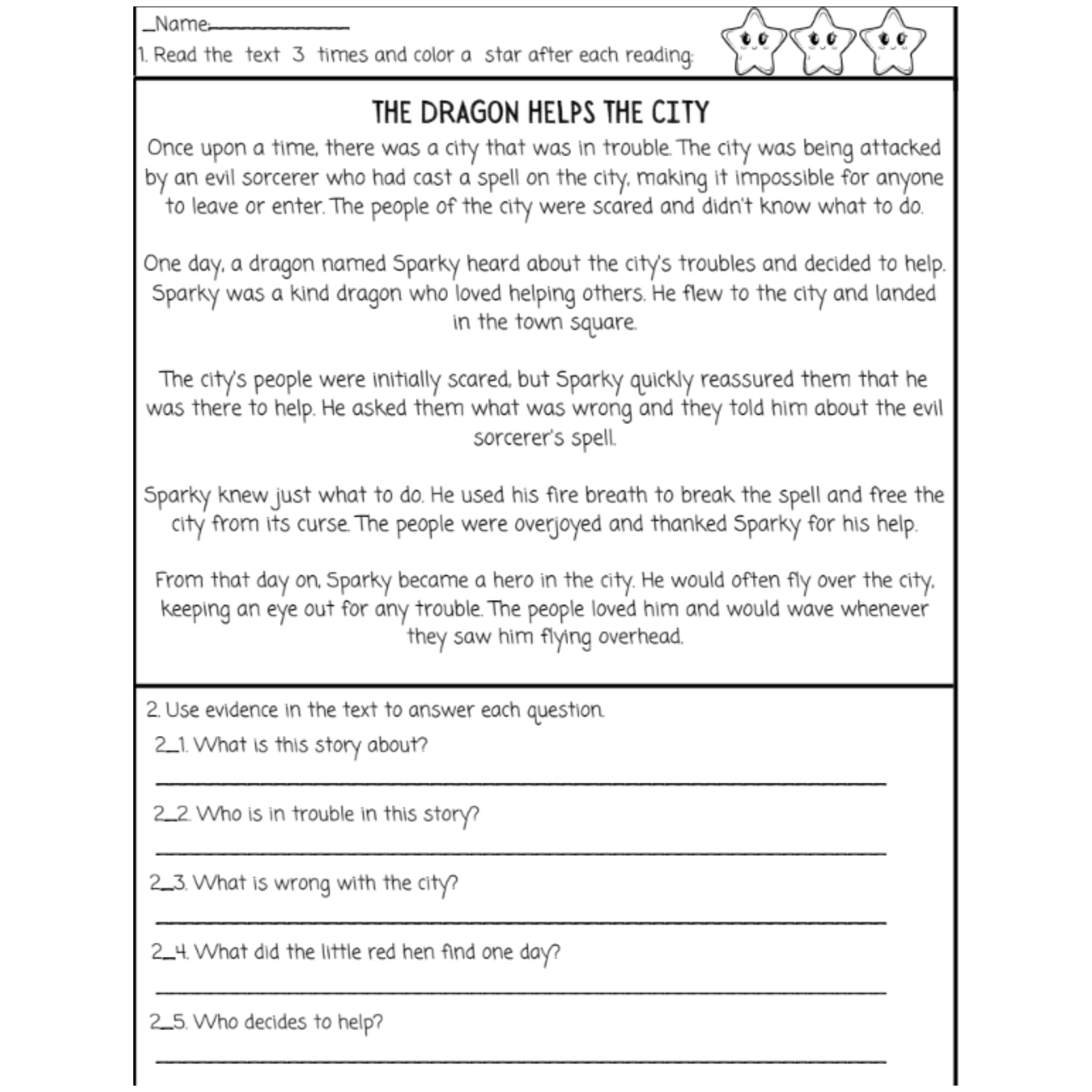 Second Grade Reading Comprehension Passages and Questions