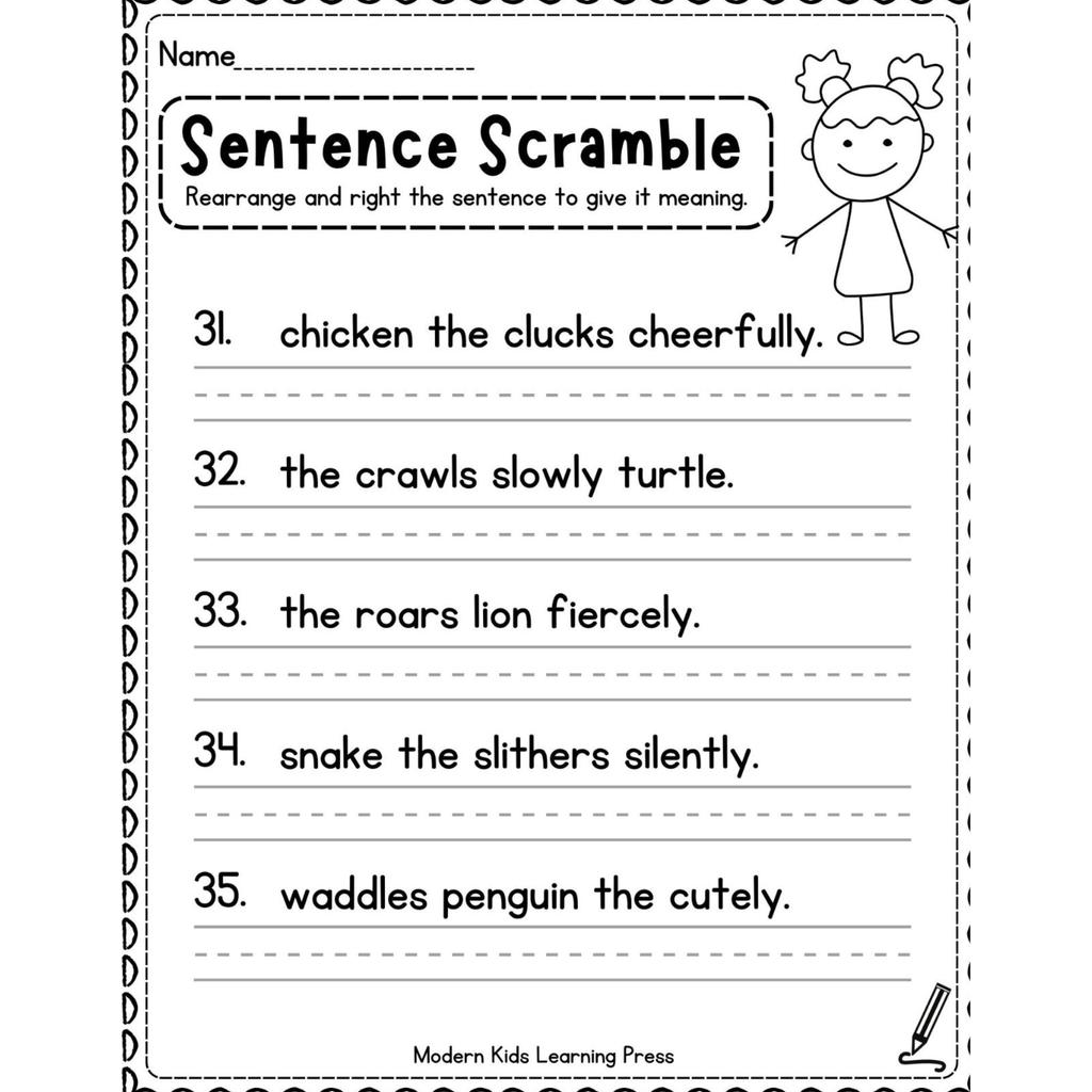 Sentence Building Scramble Worksheets