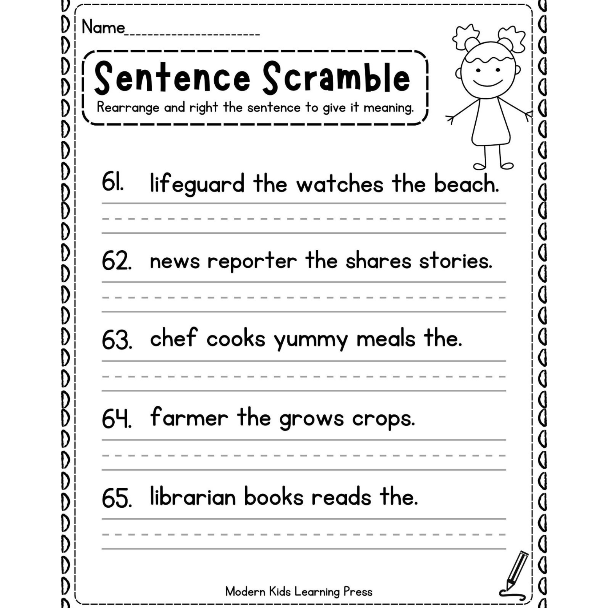 Sentence Building Scramble Worksheets