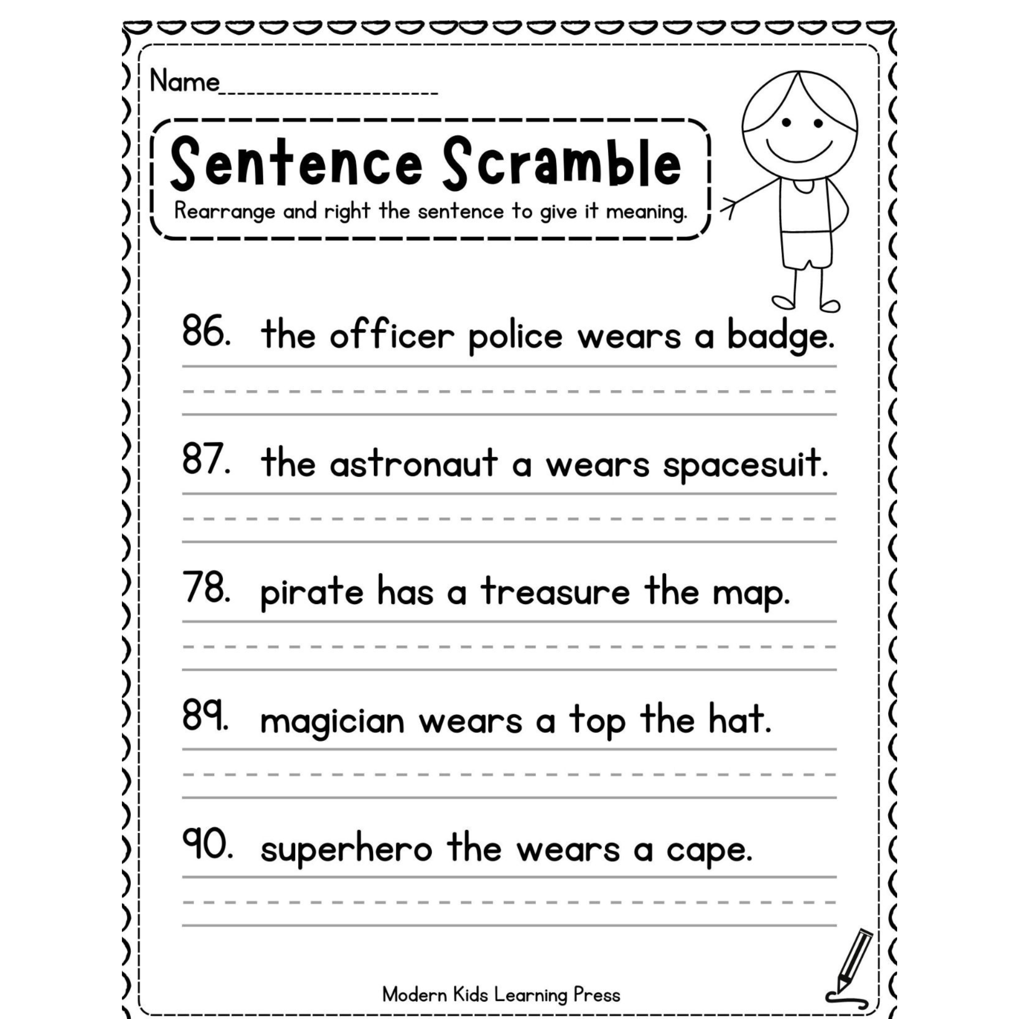 Sentence Building Scramble Worksheets