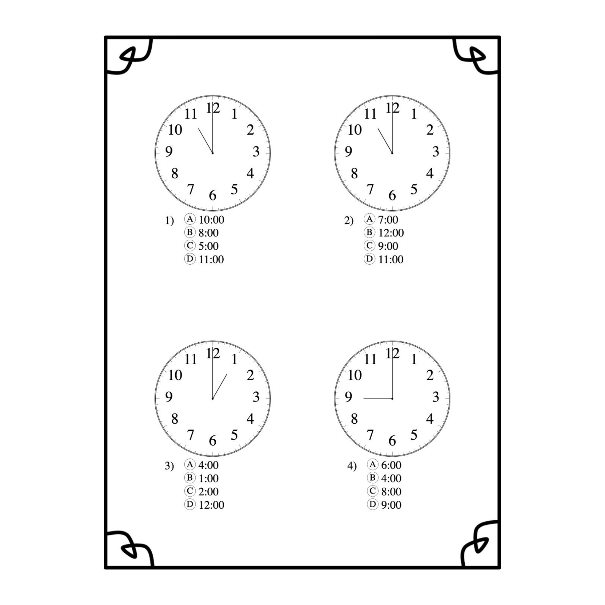 Simple Telling Time Worksheets
