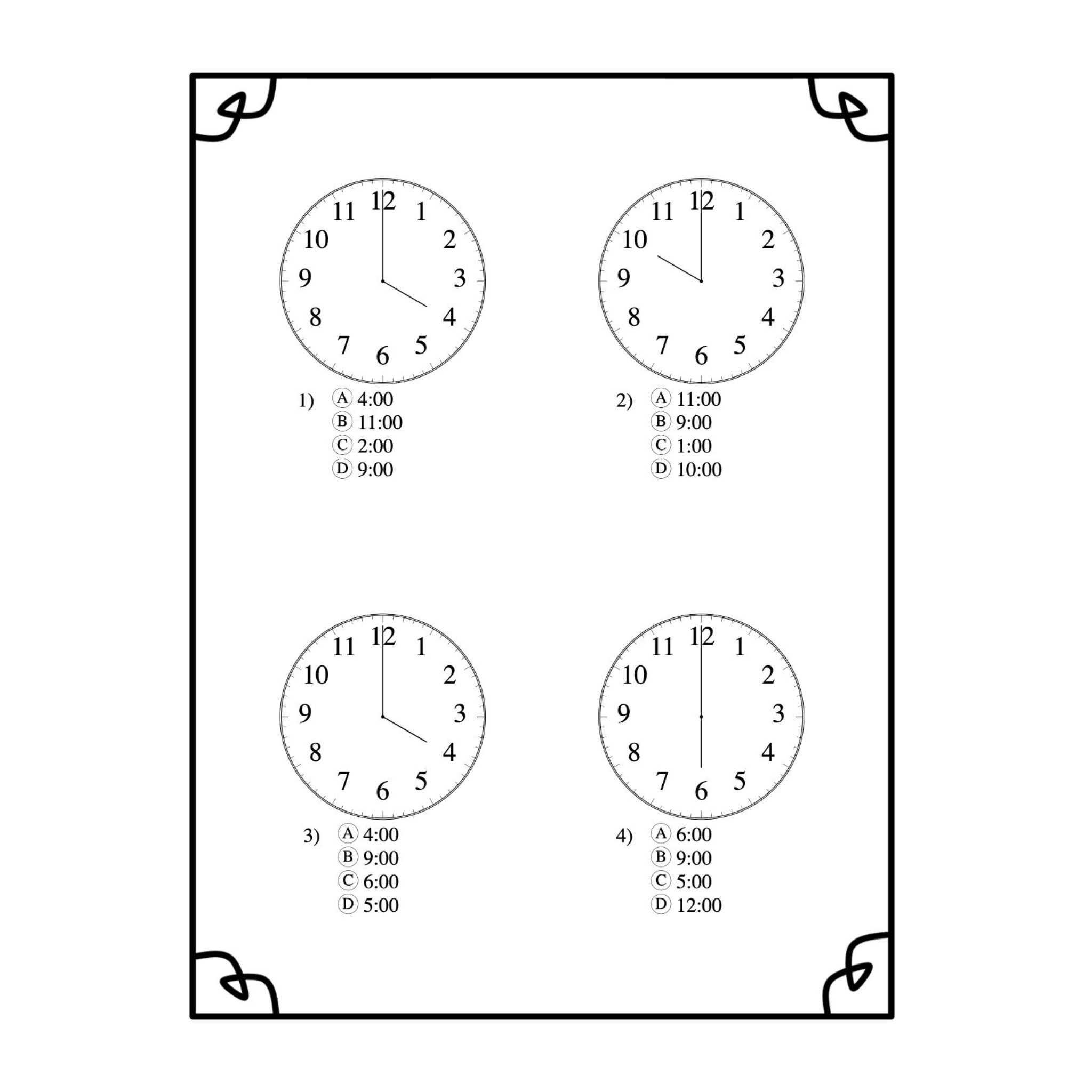 Simple Telling Time Worksheets