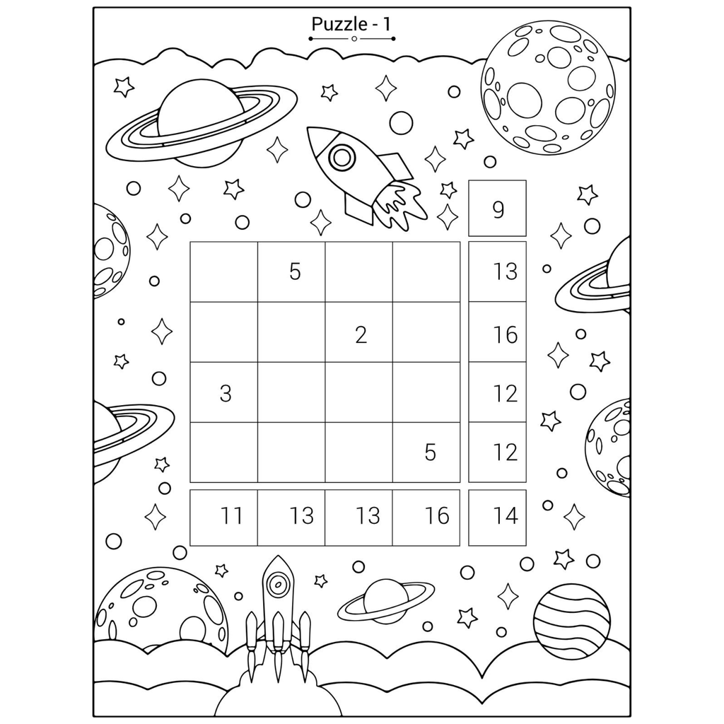 Space Number Blocks Puzzle Book for Kids