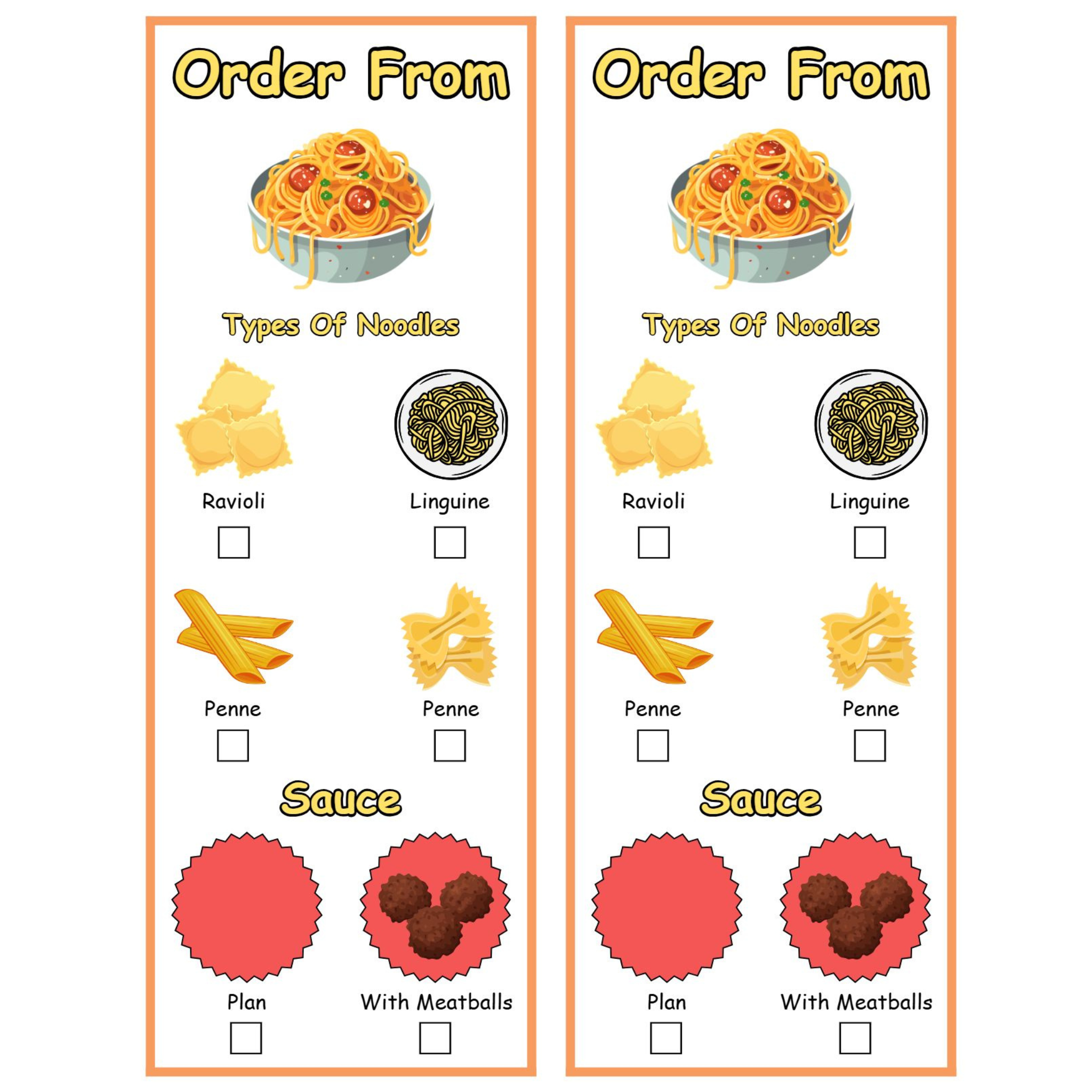 Spaghetti Restaurant Dramatic Play Pack