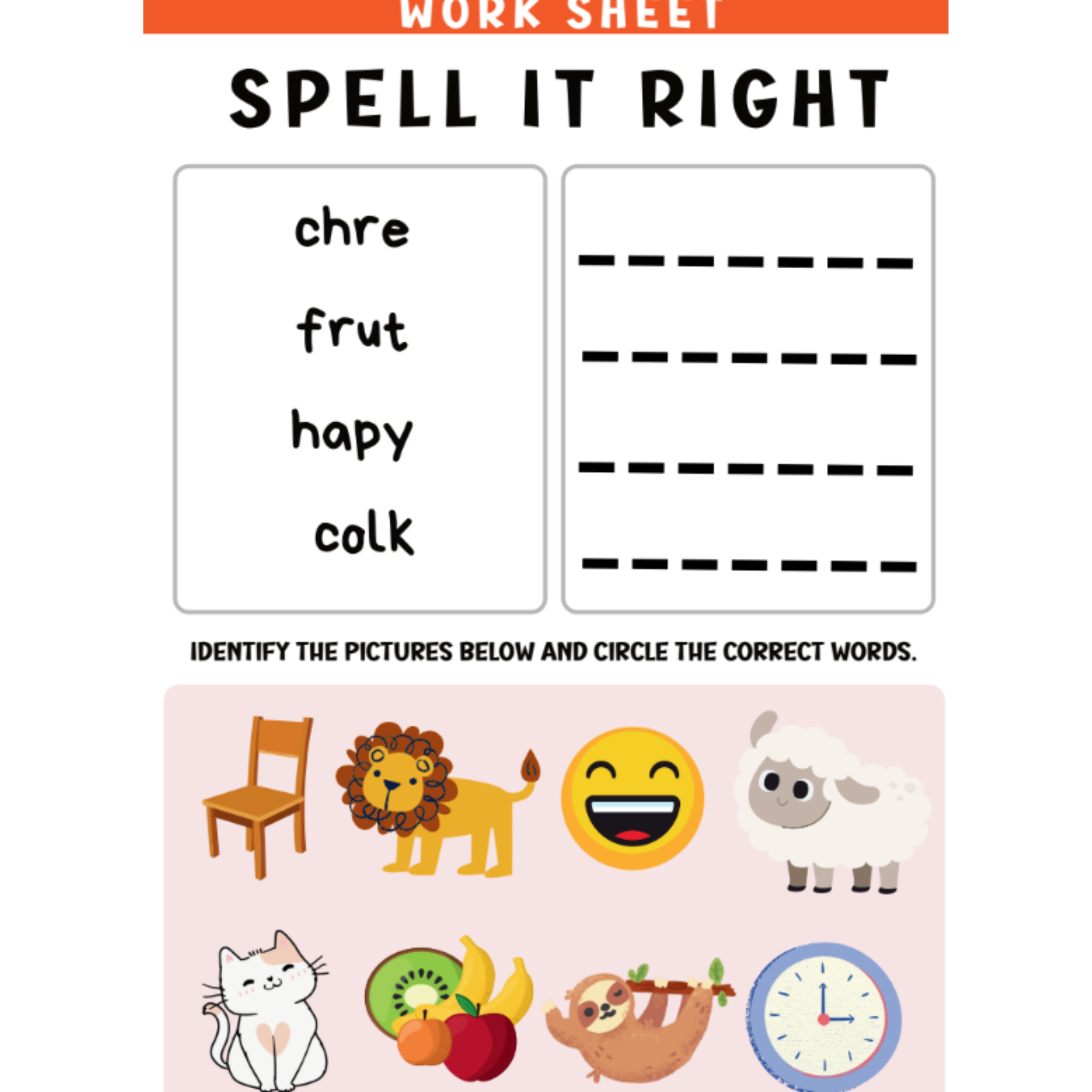 Spell It Right Picture Spelling Worksheets