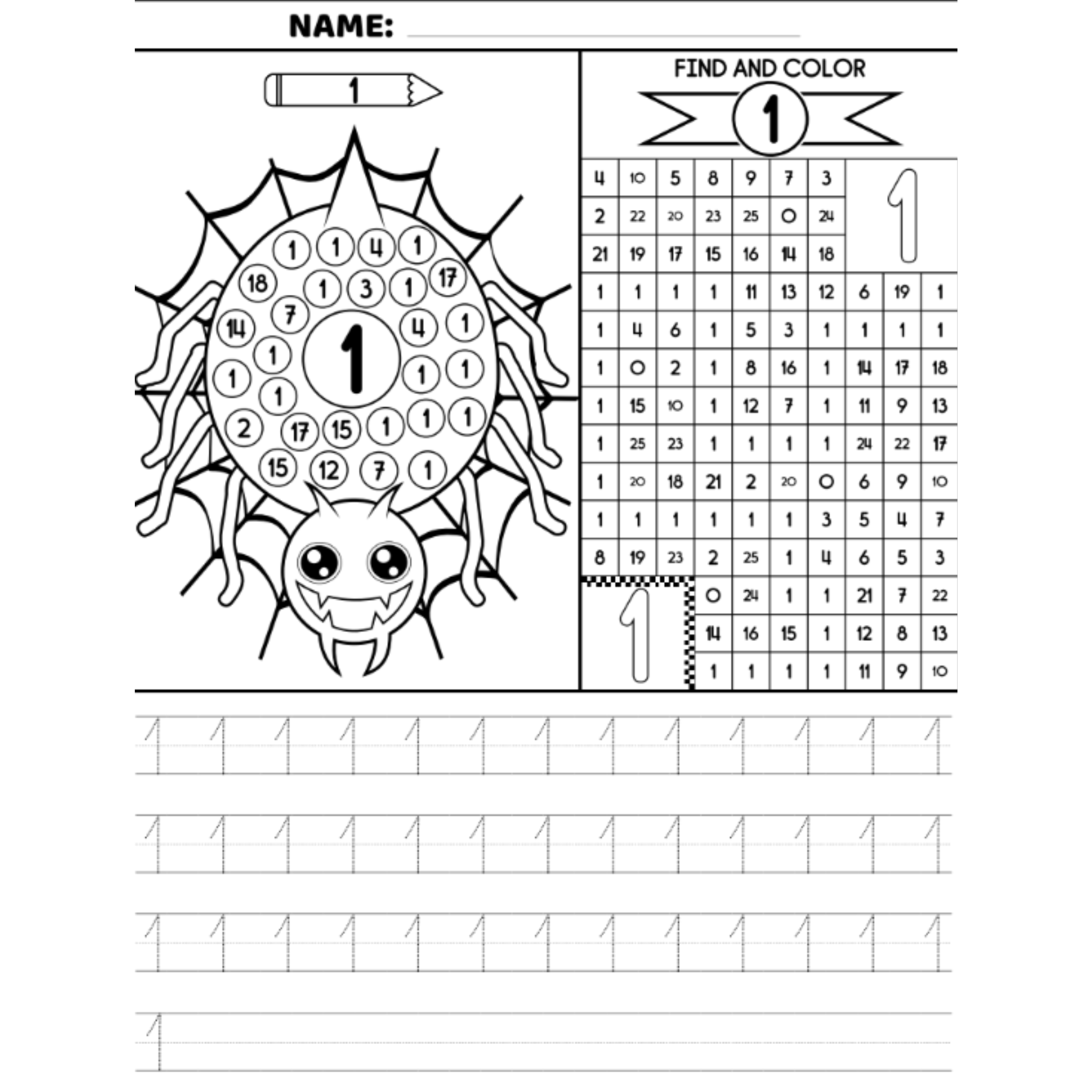 Spider Number Maze Handwriting Worksheets